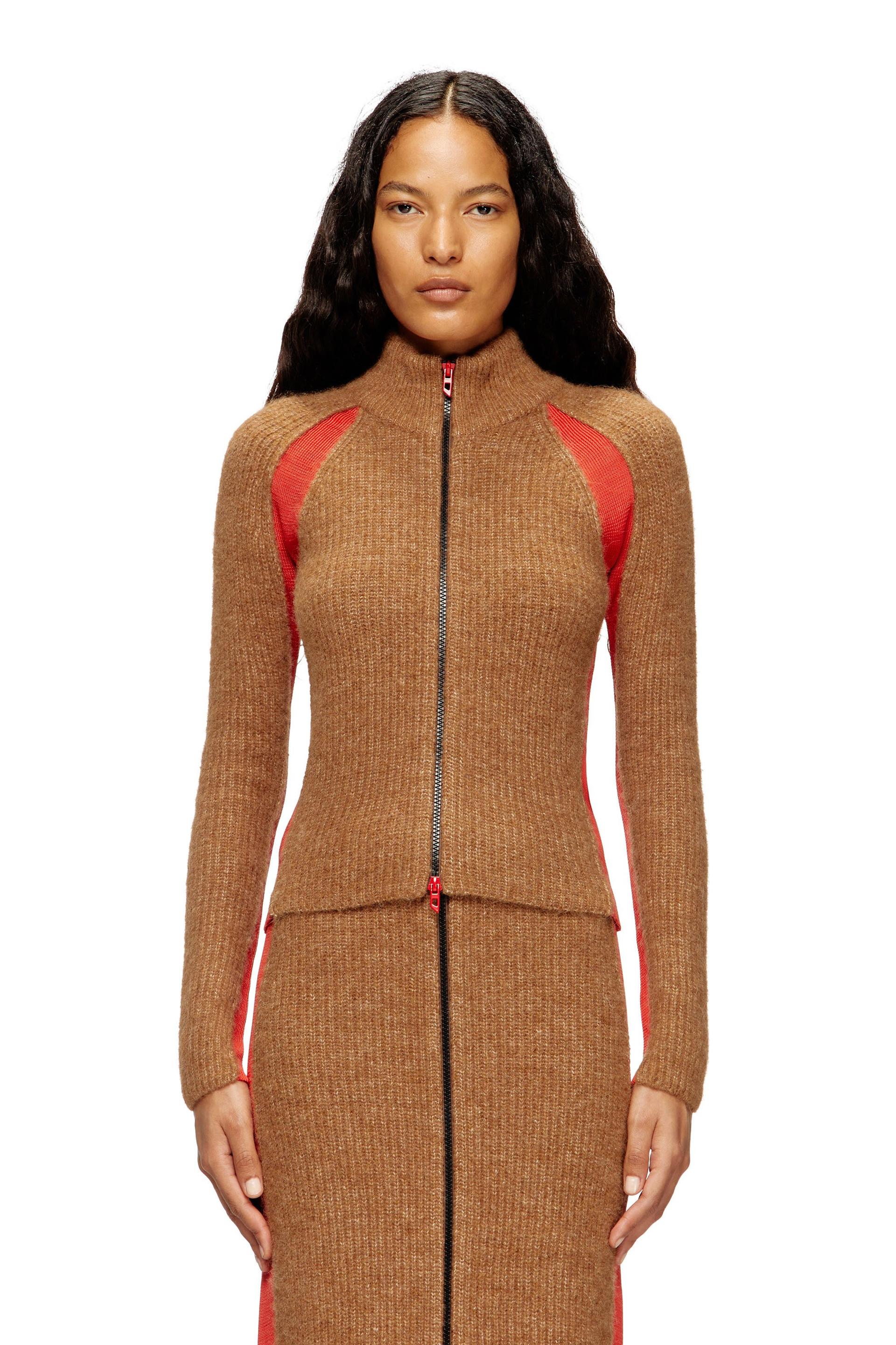 diesel - alpaca-blend cardigan with contrast inserts - knitwear - woman - brown