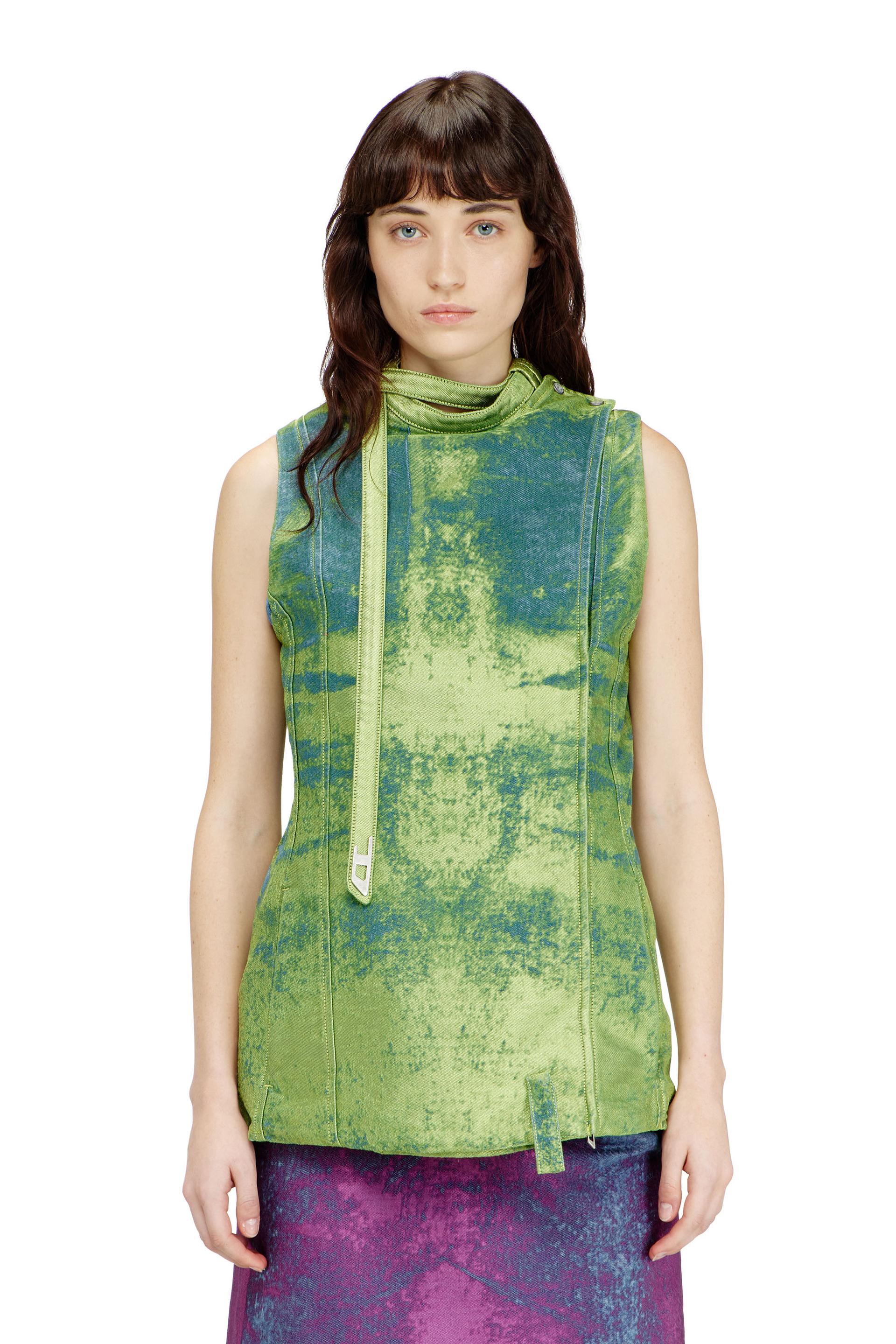 diesel - belted vest in coloured satin denim - vests - woman - green