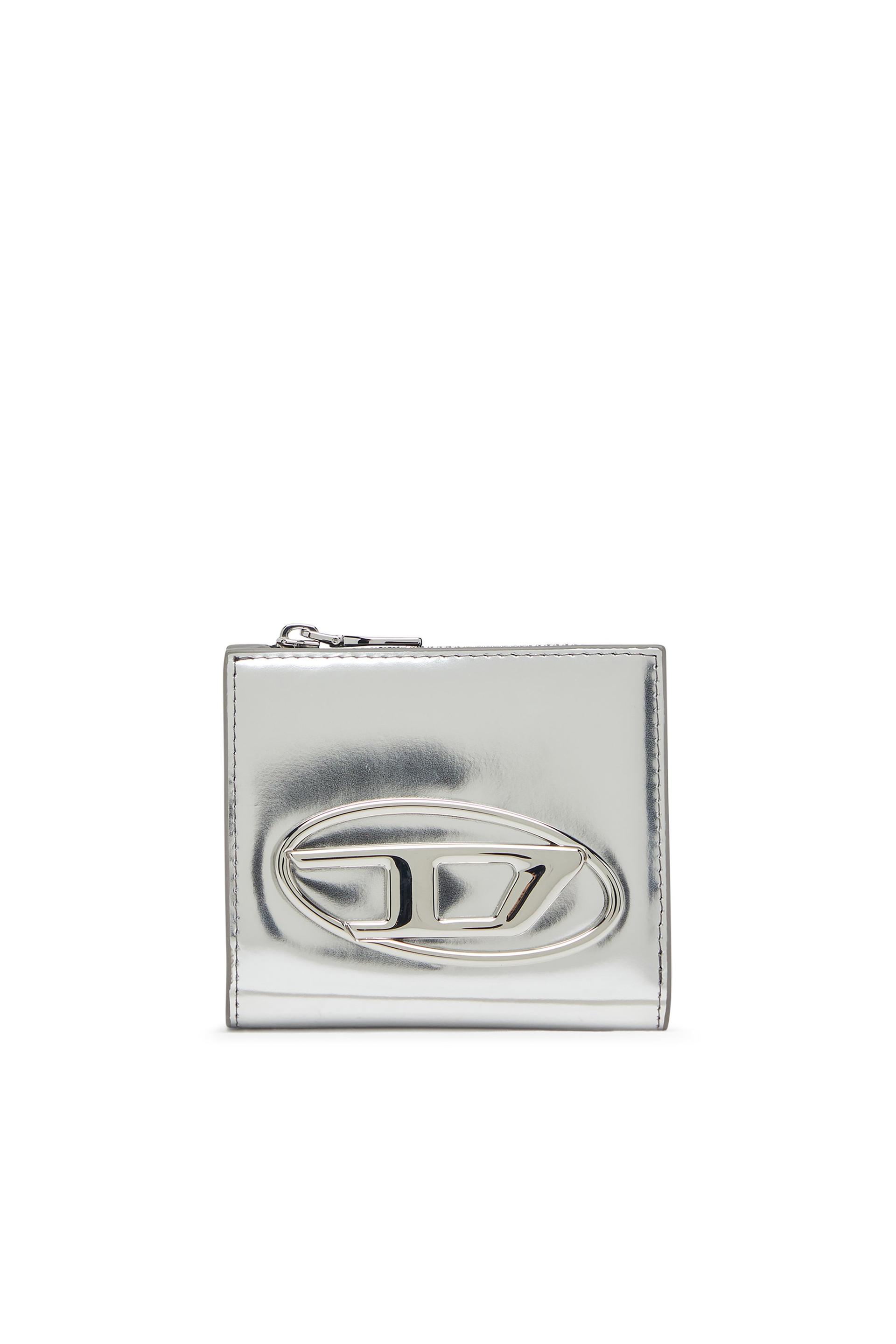 diesel - bi-fold card holder in mirrored leather - small wallets - woman - silver
