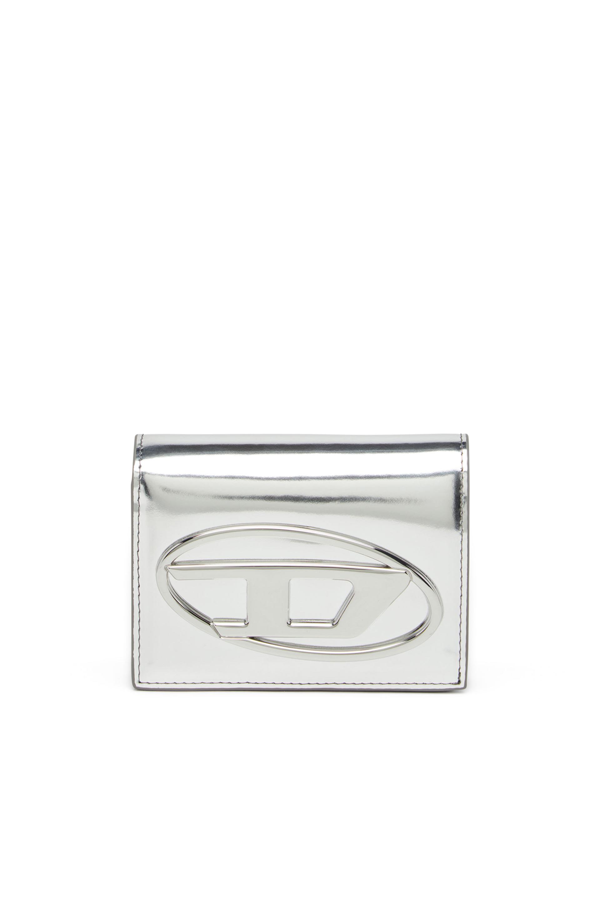 diesel - bi-fold wallet in mirror leather - small wallets - woman - silver