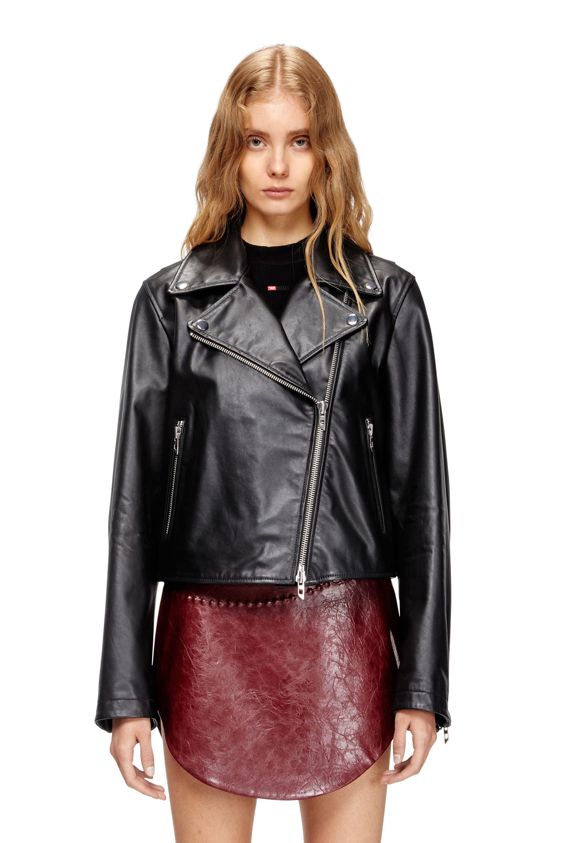 diesel - biker jacket in waxed leather - leather jackets - woman - black