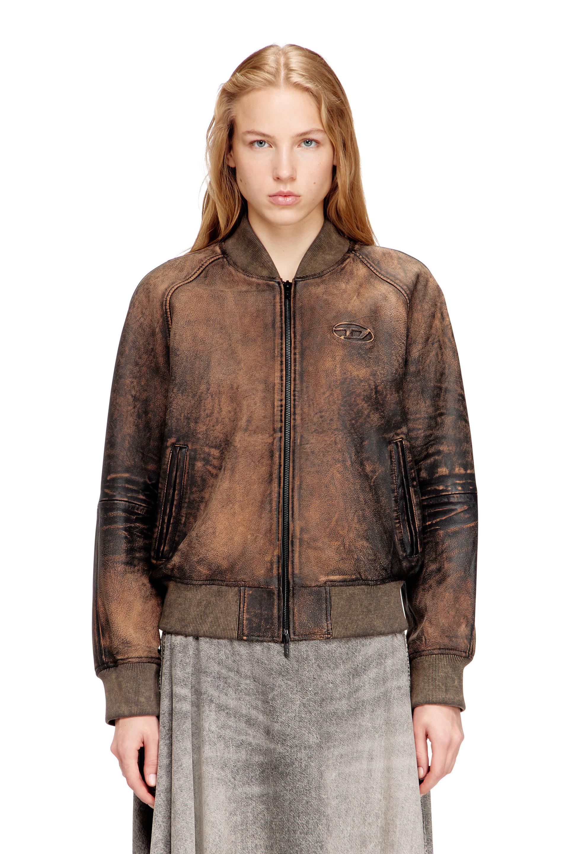 diesel - bomber jacket in distressed leather - leather jackets - woman - brown