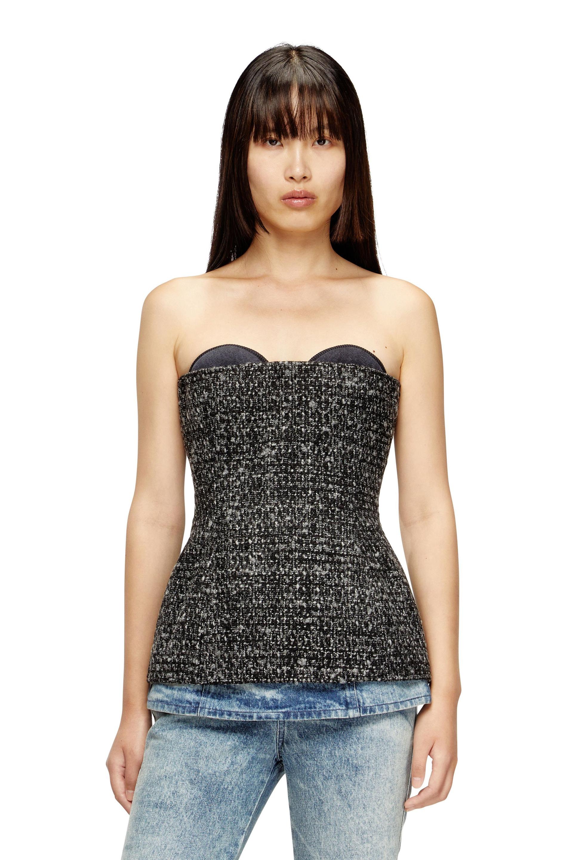 diesel - bouclé corset top with ultra-low cut - tops - woman - black