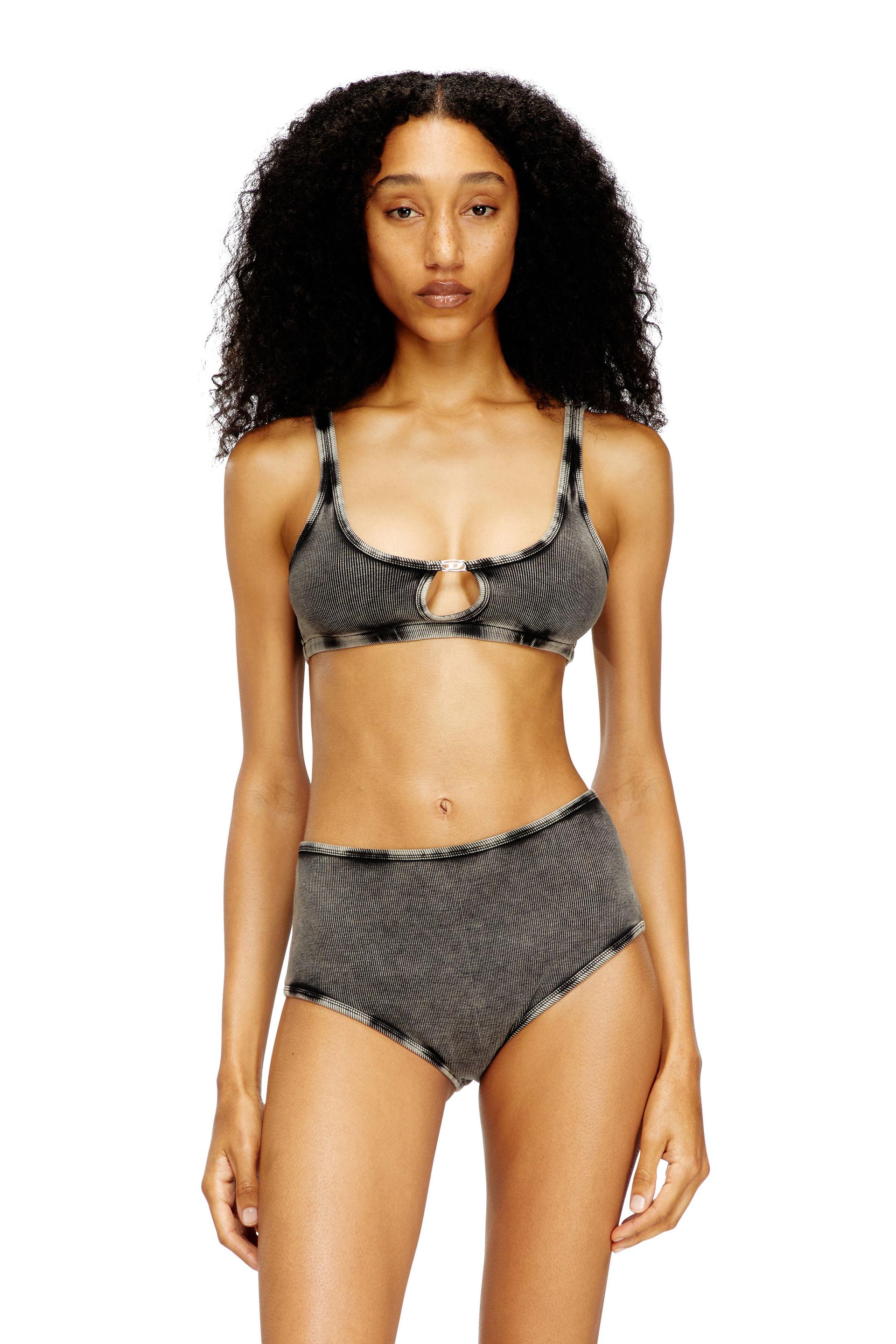 diesel - bralette cotton rib with jewel oval d - bras - woman - grey