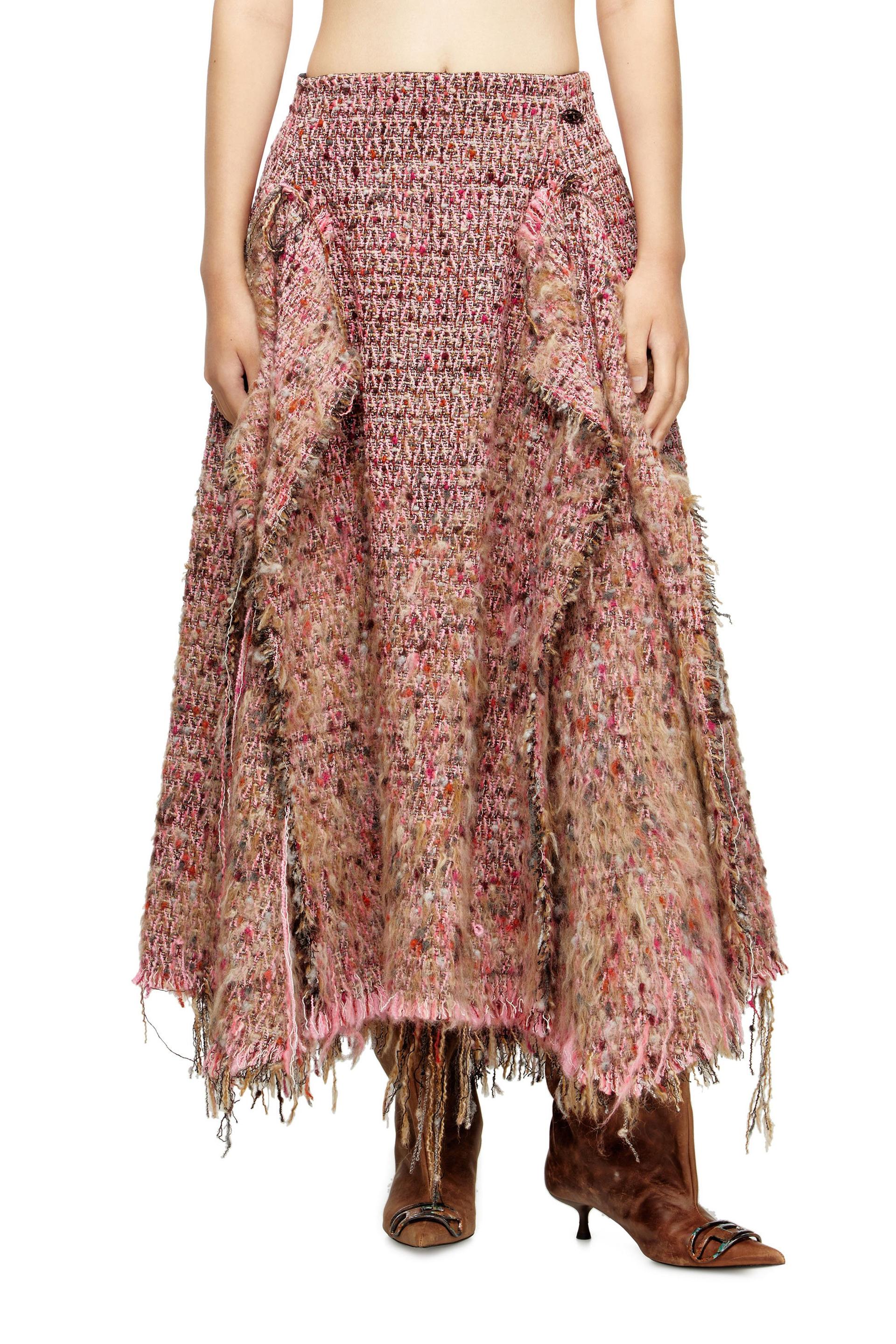 diesel - brushed bouclé skirt with frayed hem - skirts - woman - pink