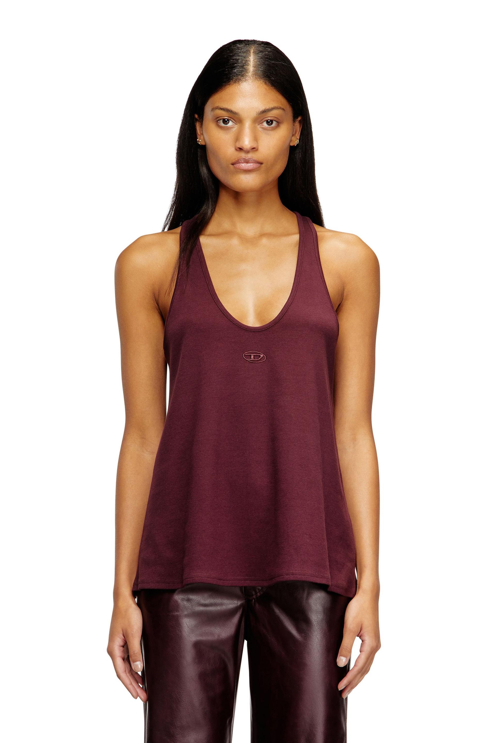 diesel - burgundy tank top with oval d detail - t-shirts - woman - red