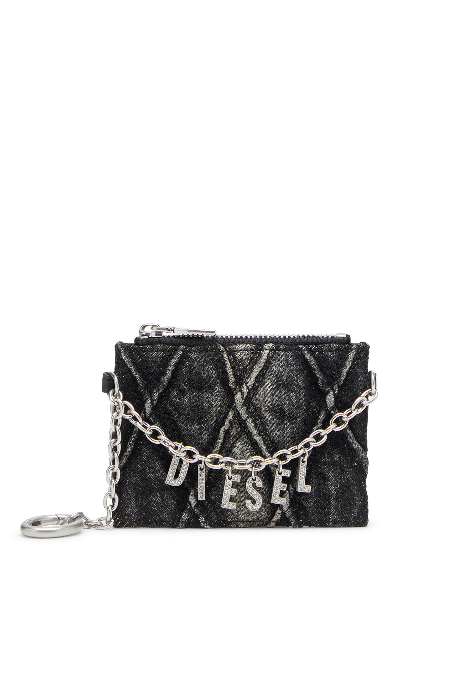 diesel - card holder with chain and zip coin pocket - card cases - woman - grey