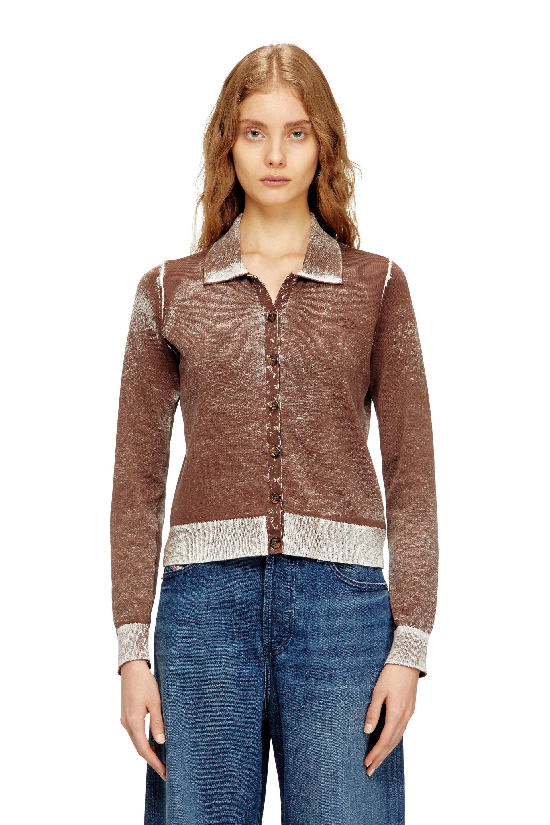 diesel - cardigan with faded reverse print - knitwear - woman - brown