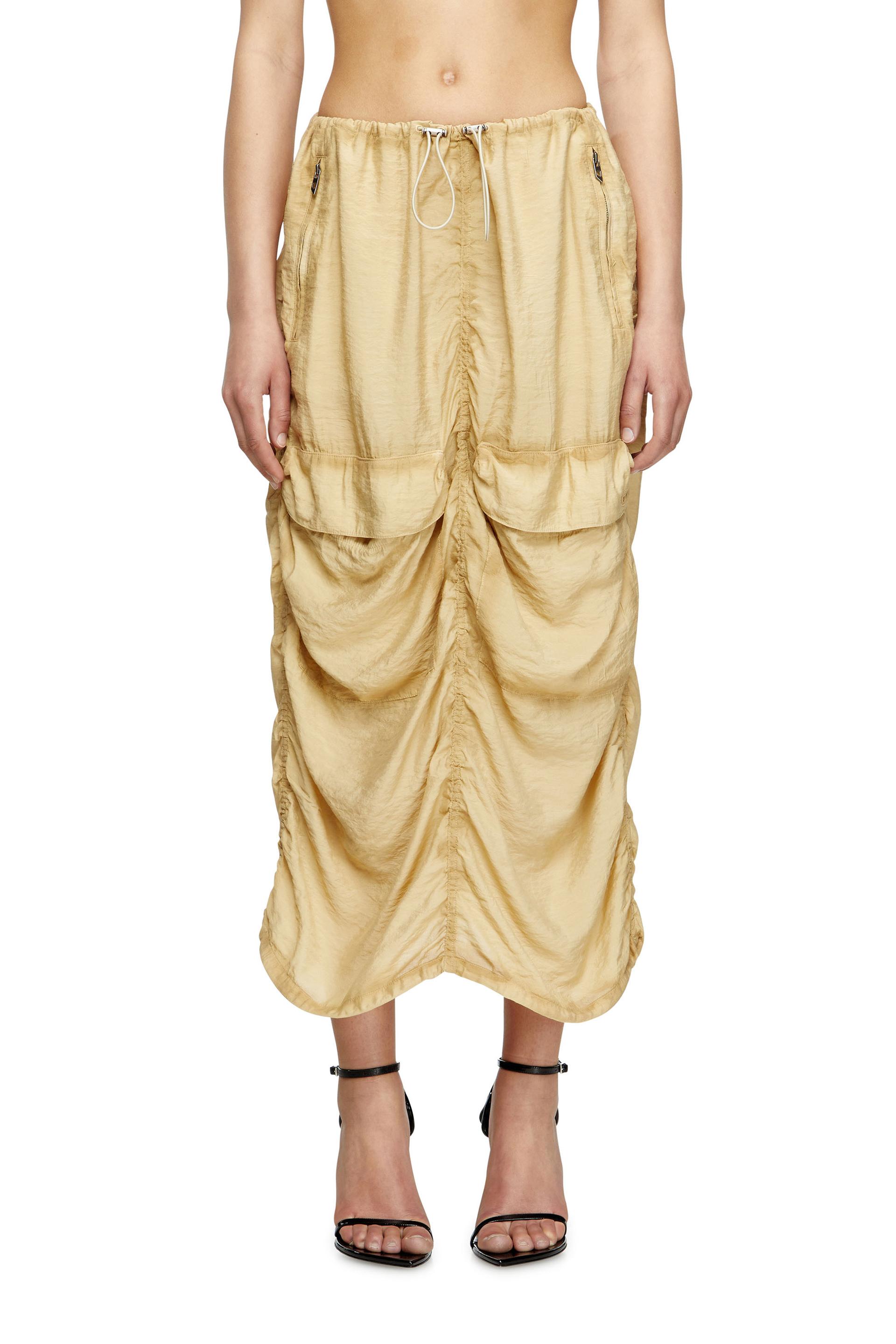 diesel - cargo midi skirt in treated viscose-nylon - skirts - woman - beige