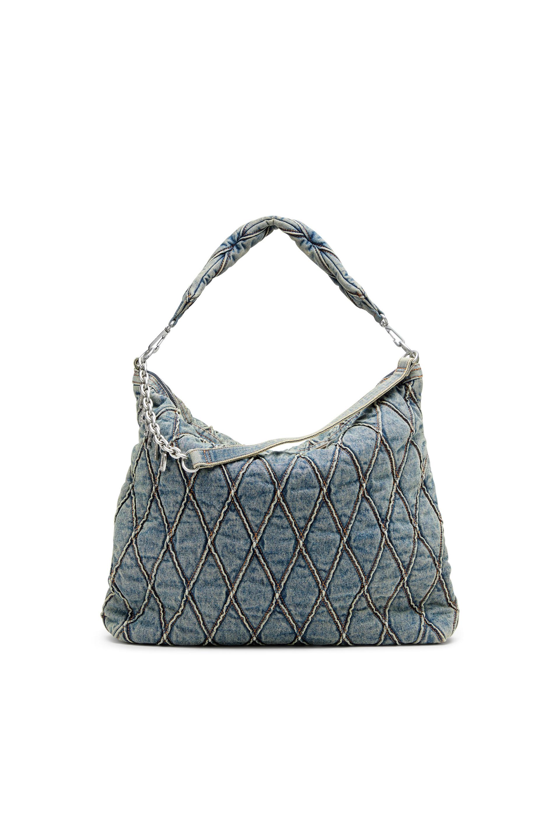 diesel - charm-d-large hobo in argyle quilted denim - shoulder bags - woman - blue