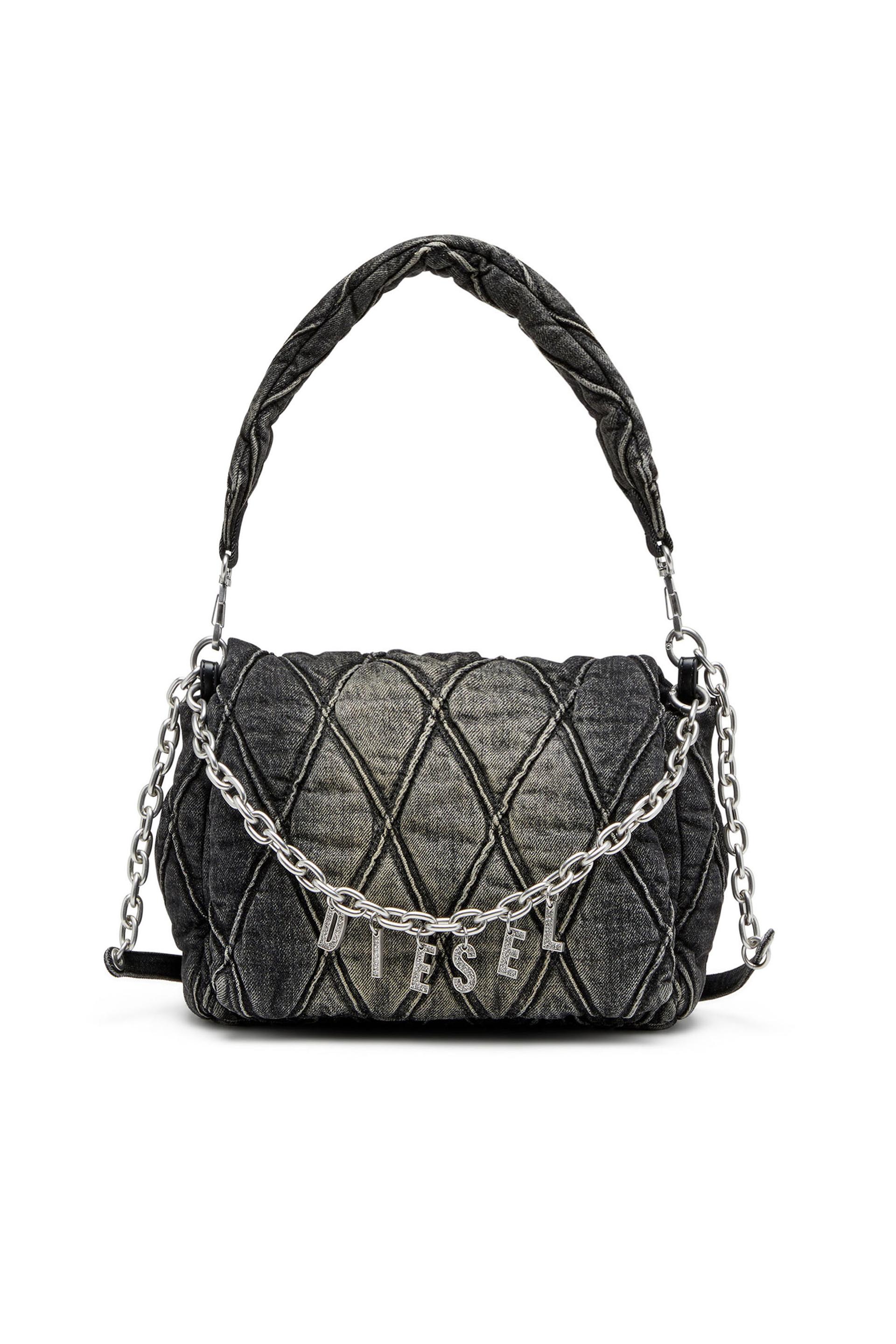 diesel - charm-d m-shoulder bag in quilted denim - shoulder bags - woman - black