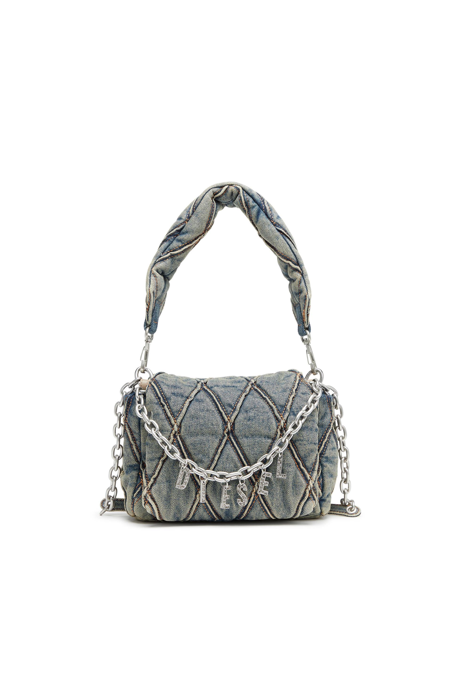 diesel - charm-d-small shoulder bag in quilted denim - shoulder bags - woman - blue