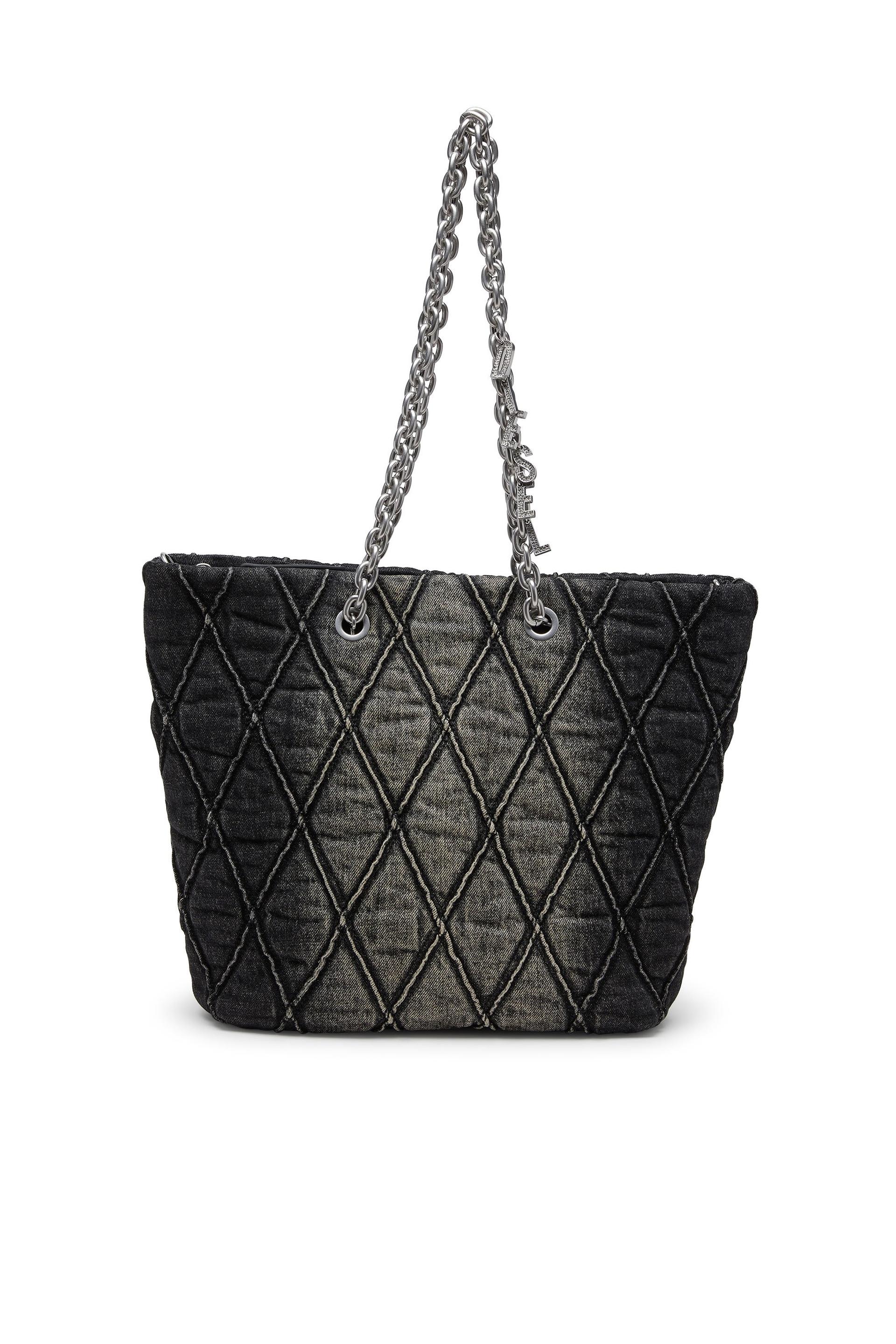 diesel - charm-d-tote bag in quilted denim - shopping bags - woman - black