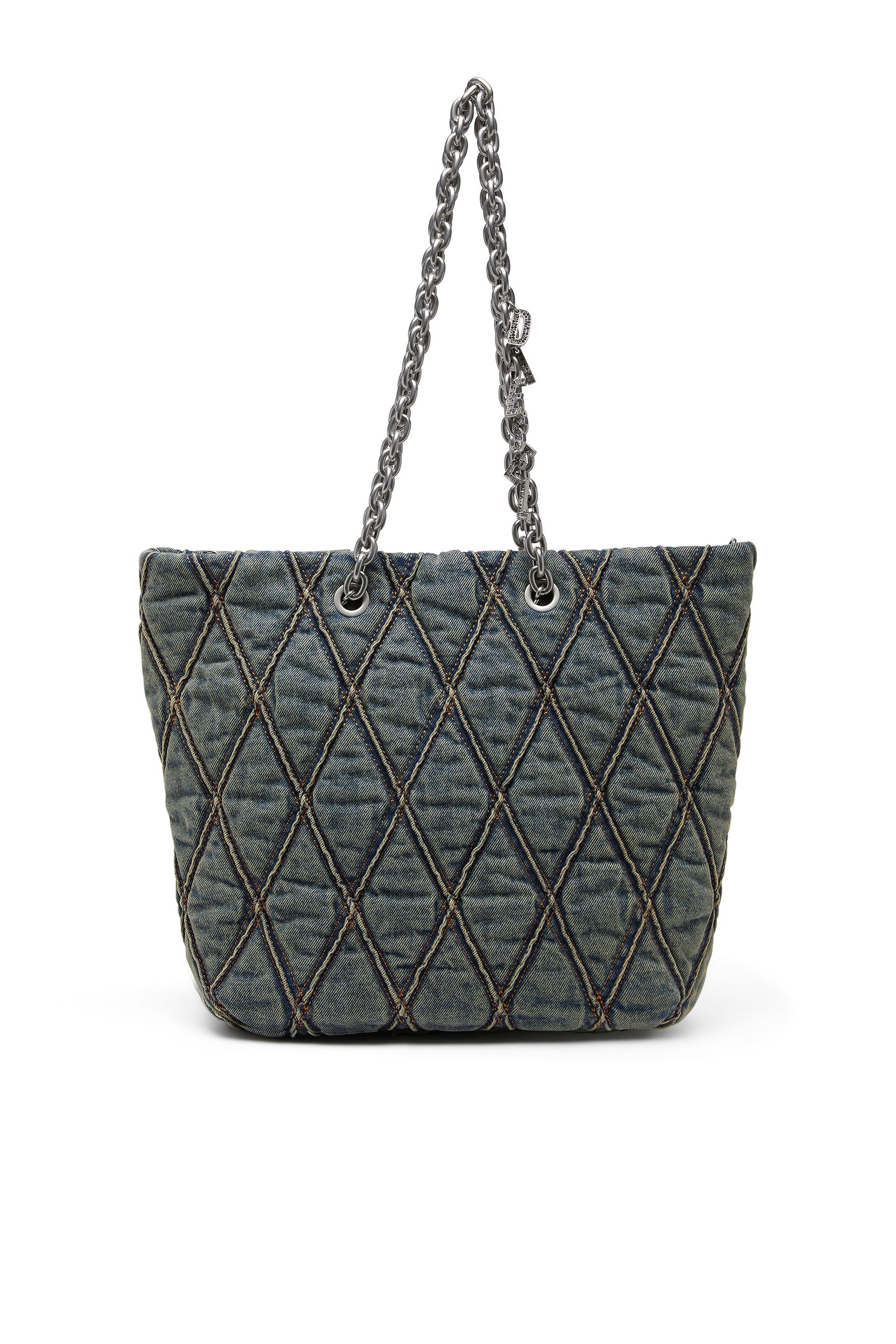 diesel - charm-d-tote bag in quilted denim - shopping bags - woman - blue