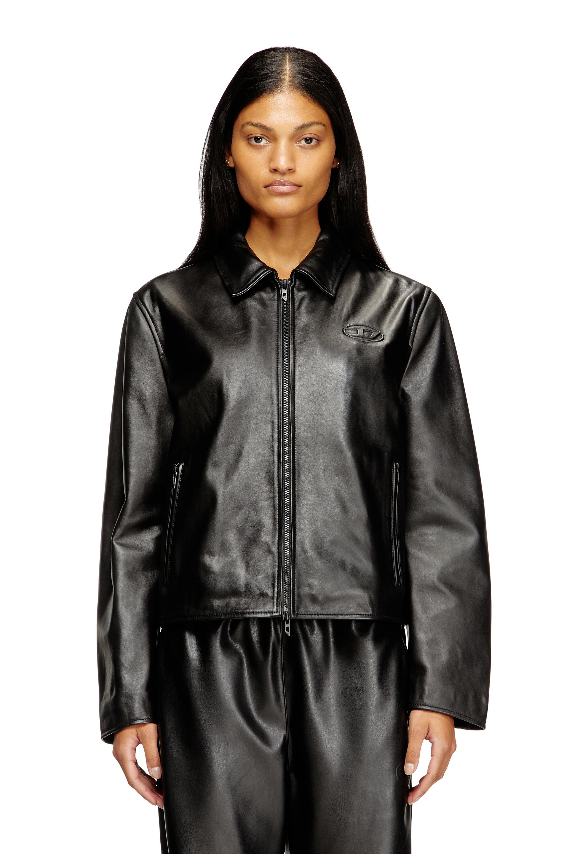 diesel - coach jacket in leather - leather jackets - woman - black