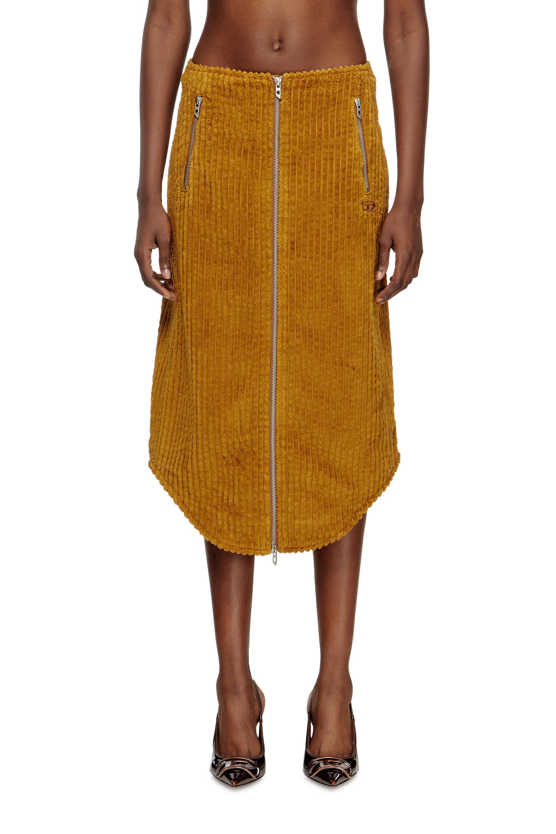diesel - cotton midi skirt with zipper - skirts - woman - brown