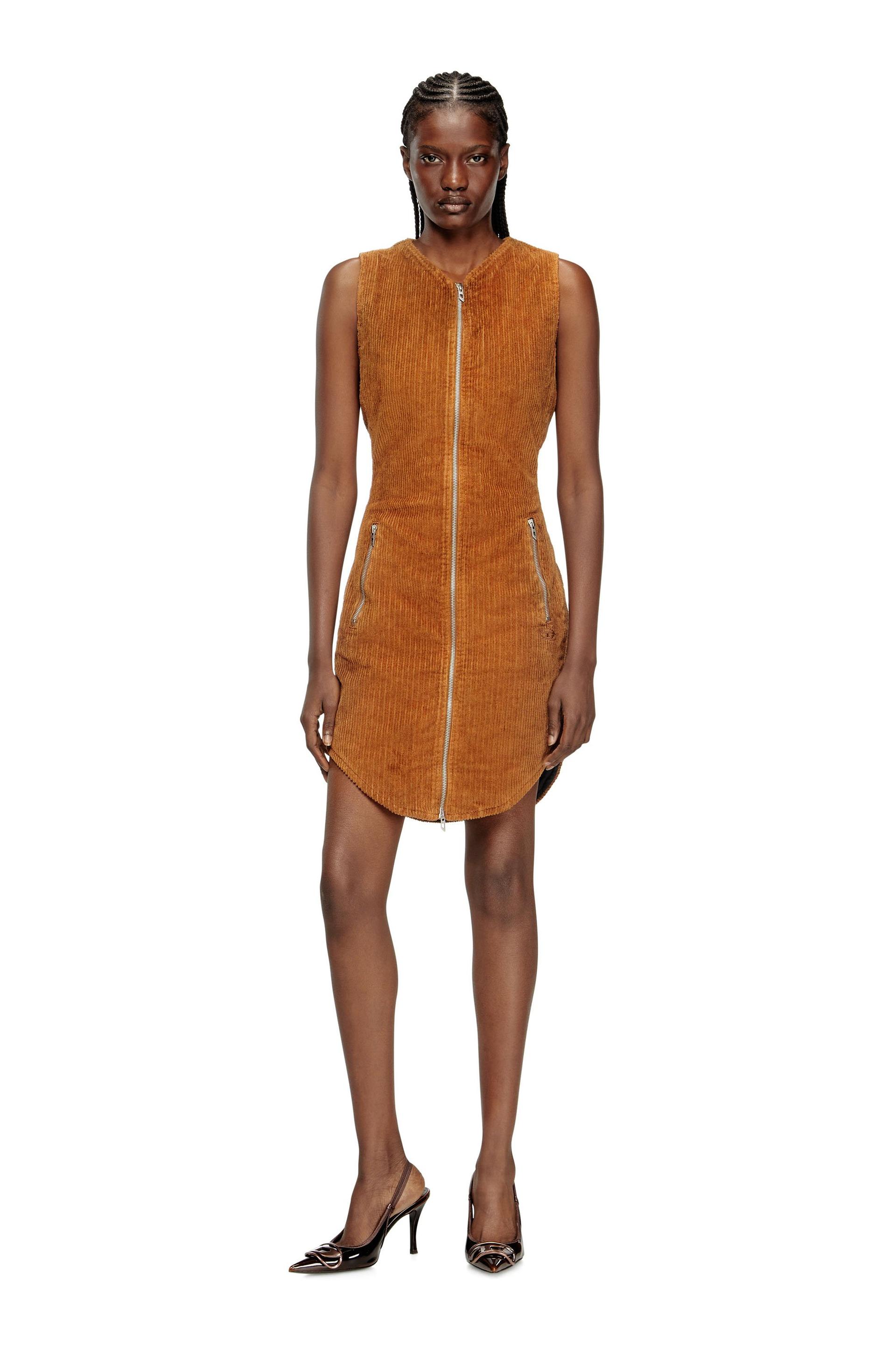 diesel - cotton mini dress with front zipper - dresses - woman - brown