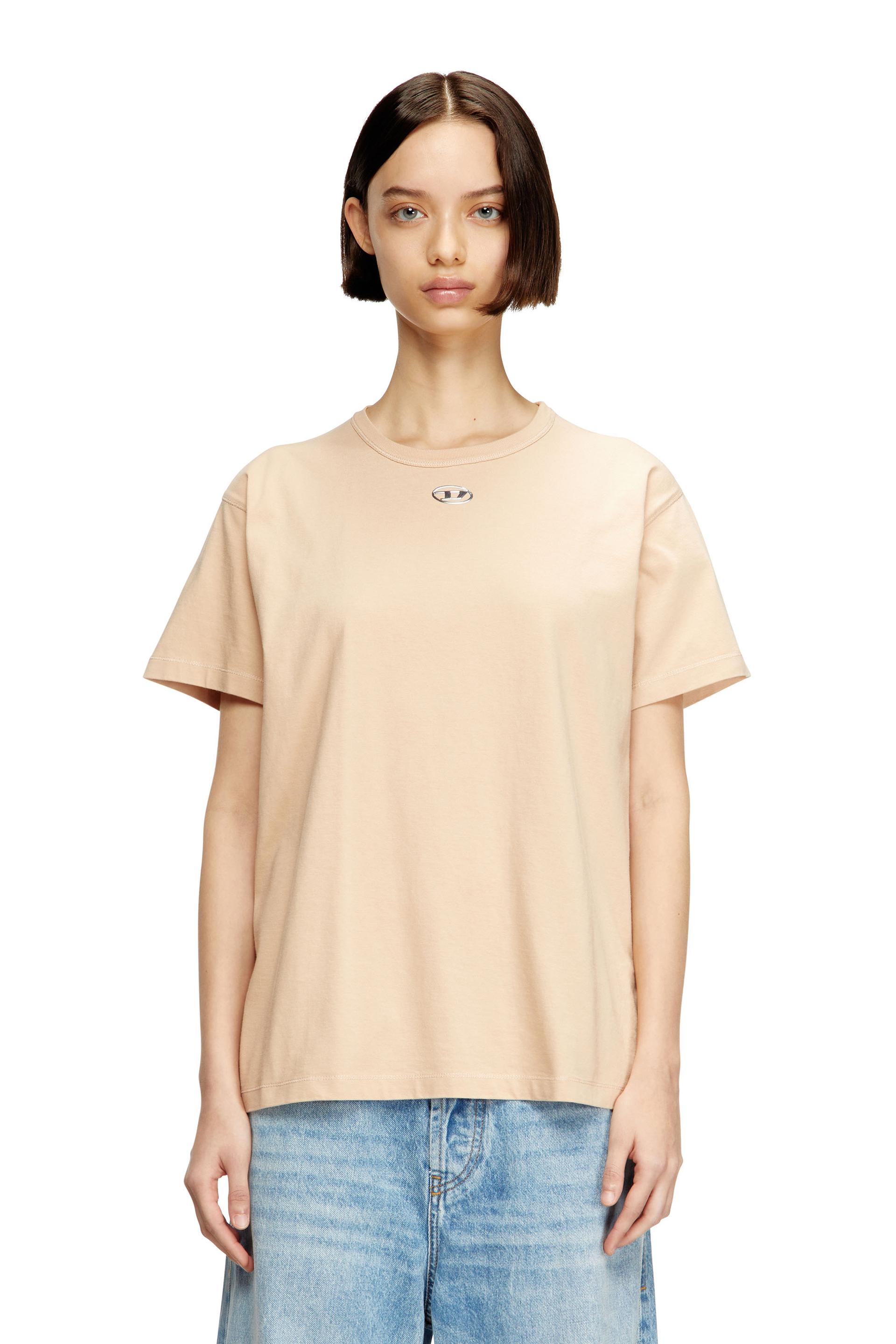 diesel - cotton t-shirt with metallic oval d - t-shirts - woman - beige