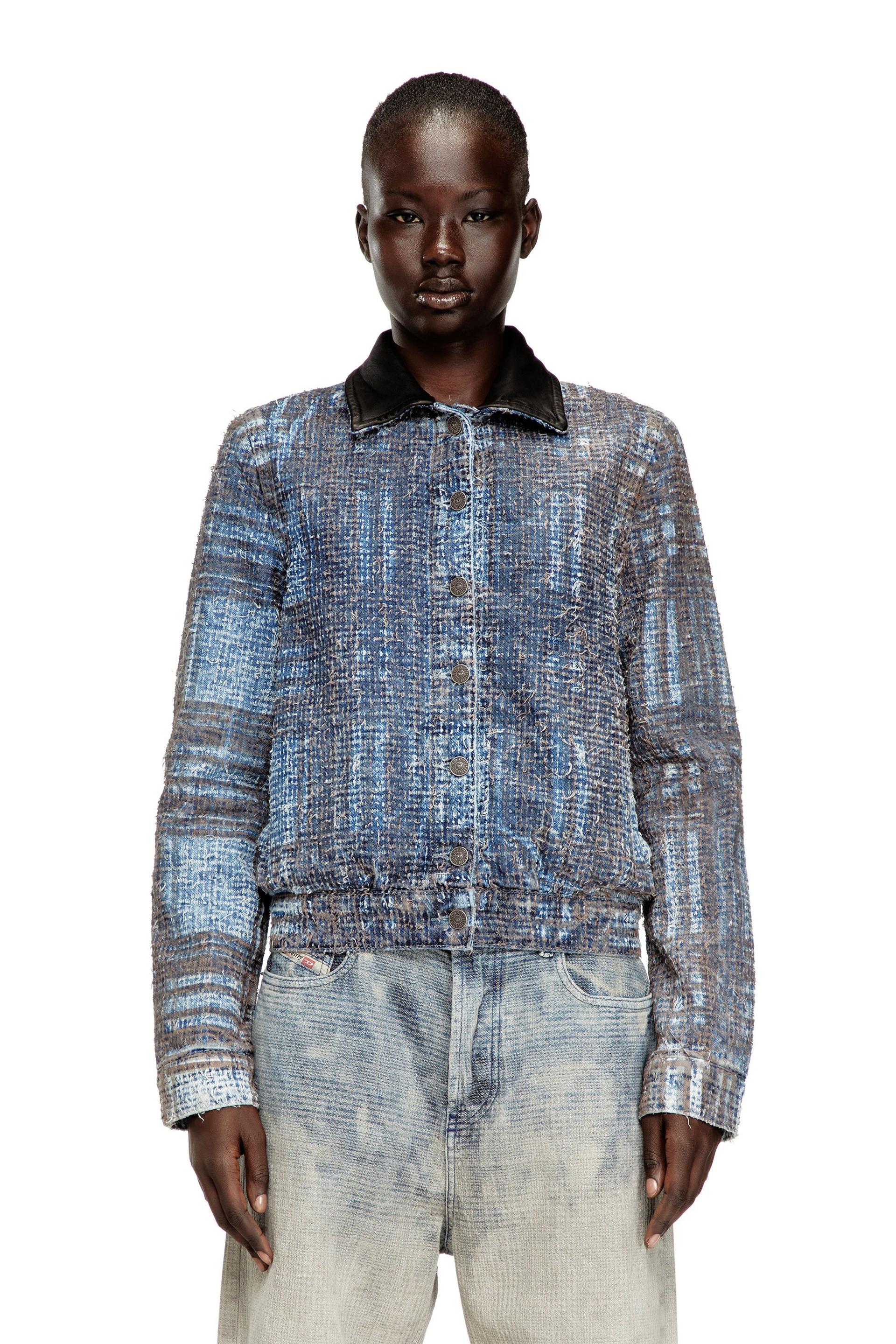 diesel - cropped jacket in graphic bouclé denim - denim jackets - woman - blue