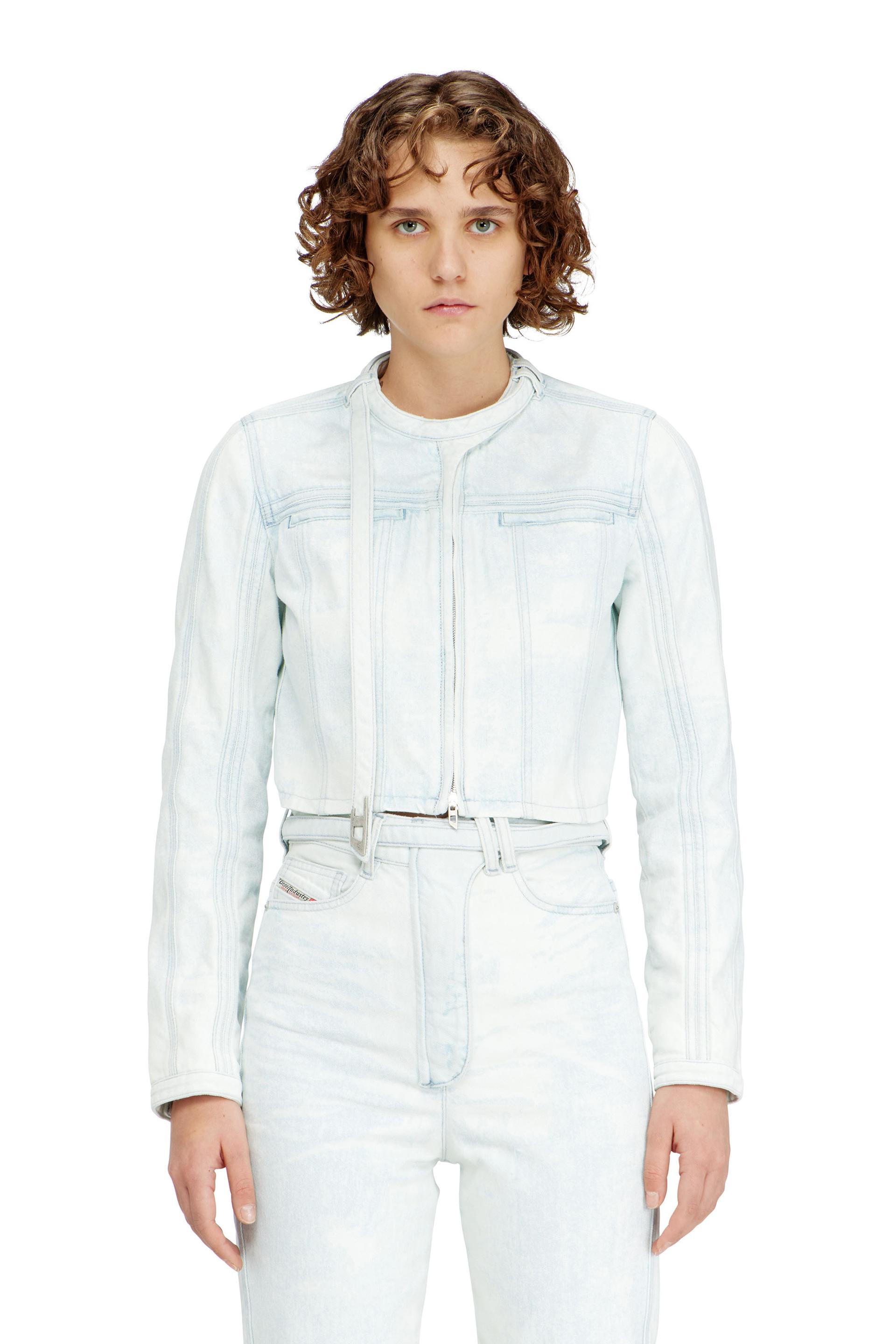 diesel - cropped jacket in ice-blue satin denim - denim jackets - woman - blue