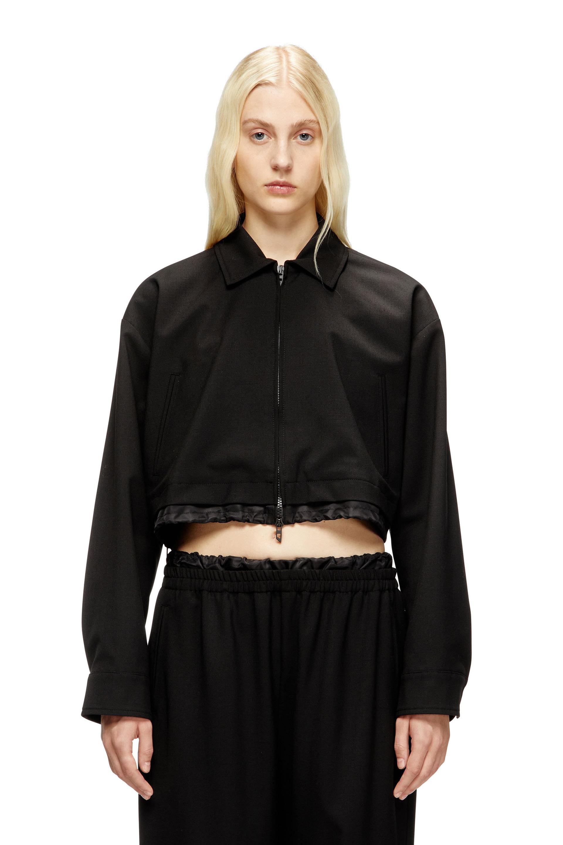 diesel - cropped jacket in tailoring fabric and nylon - jackets - woman - black