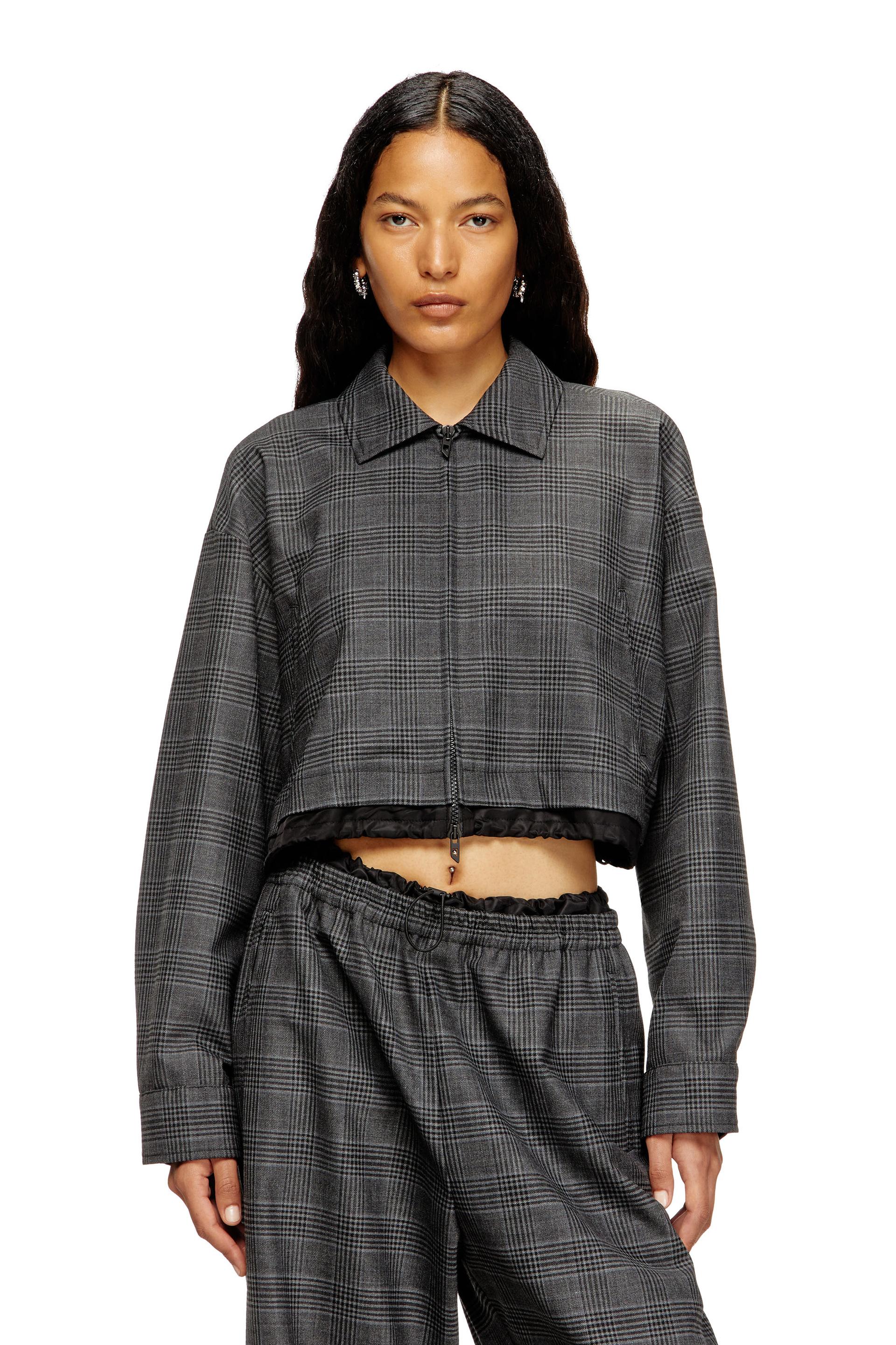 diesel - cropped prince of wales wool-blend coach jacket - jackets - woman - black