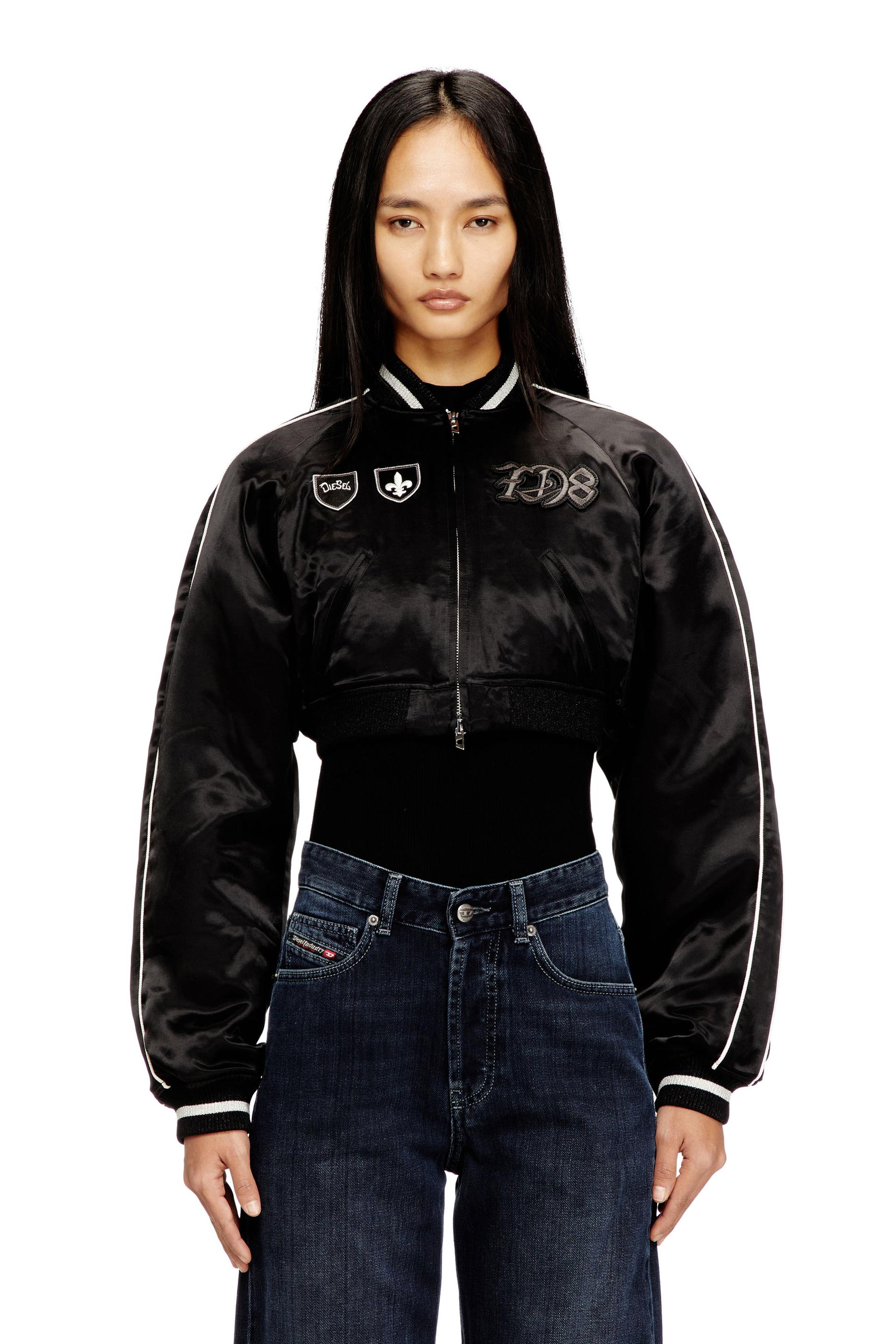 diesel - cropped satin souvenir jacket - jackets - woman - black