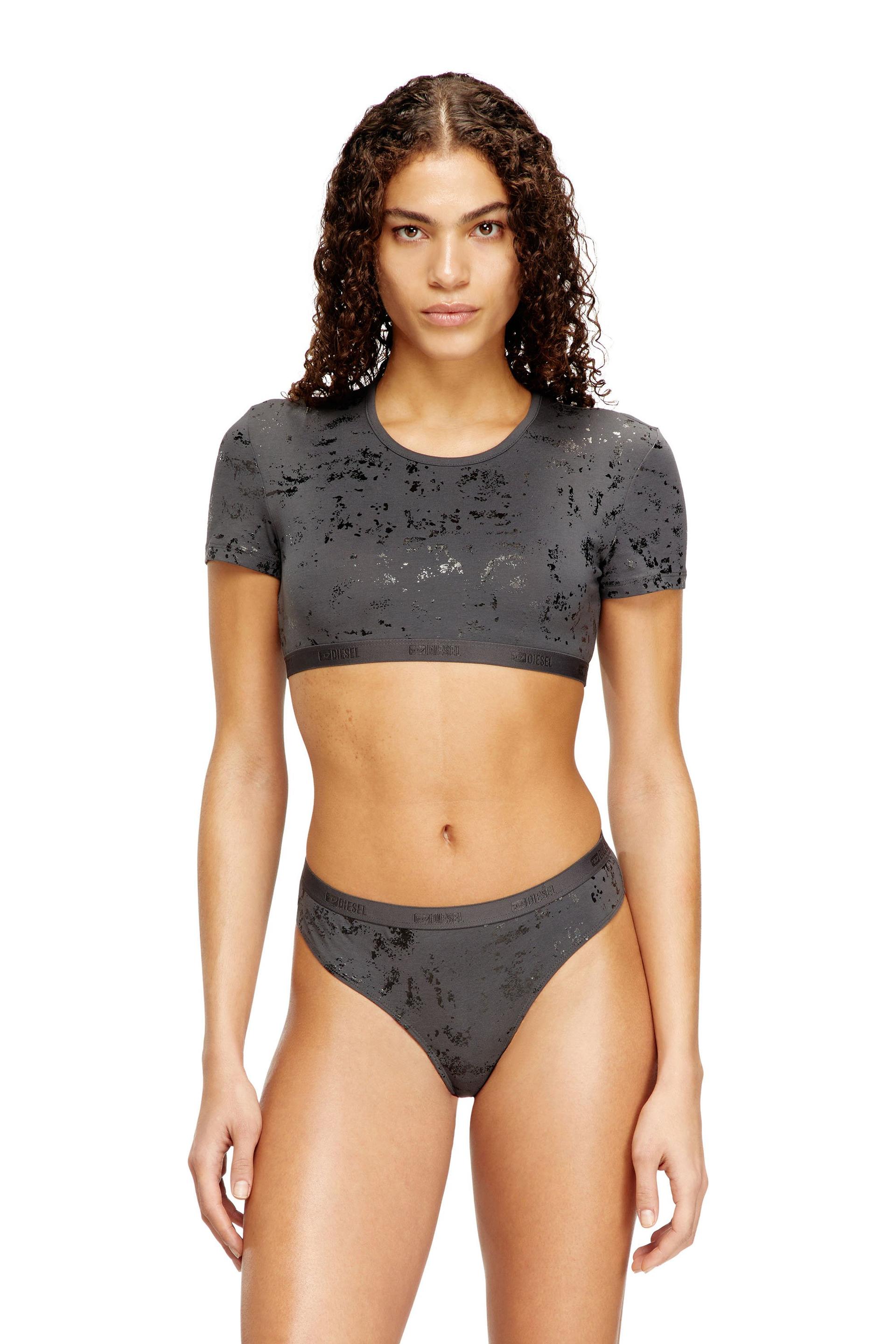 diesel - cropped t-shirt with metallic effect - tops - woman - grey