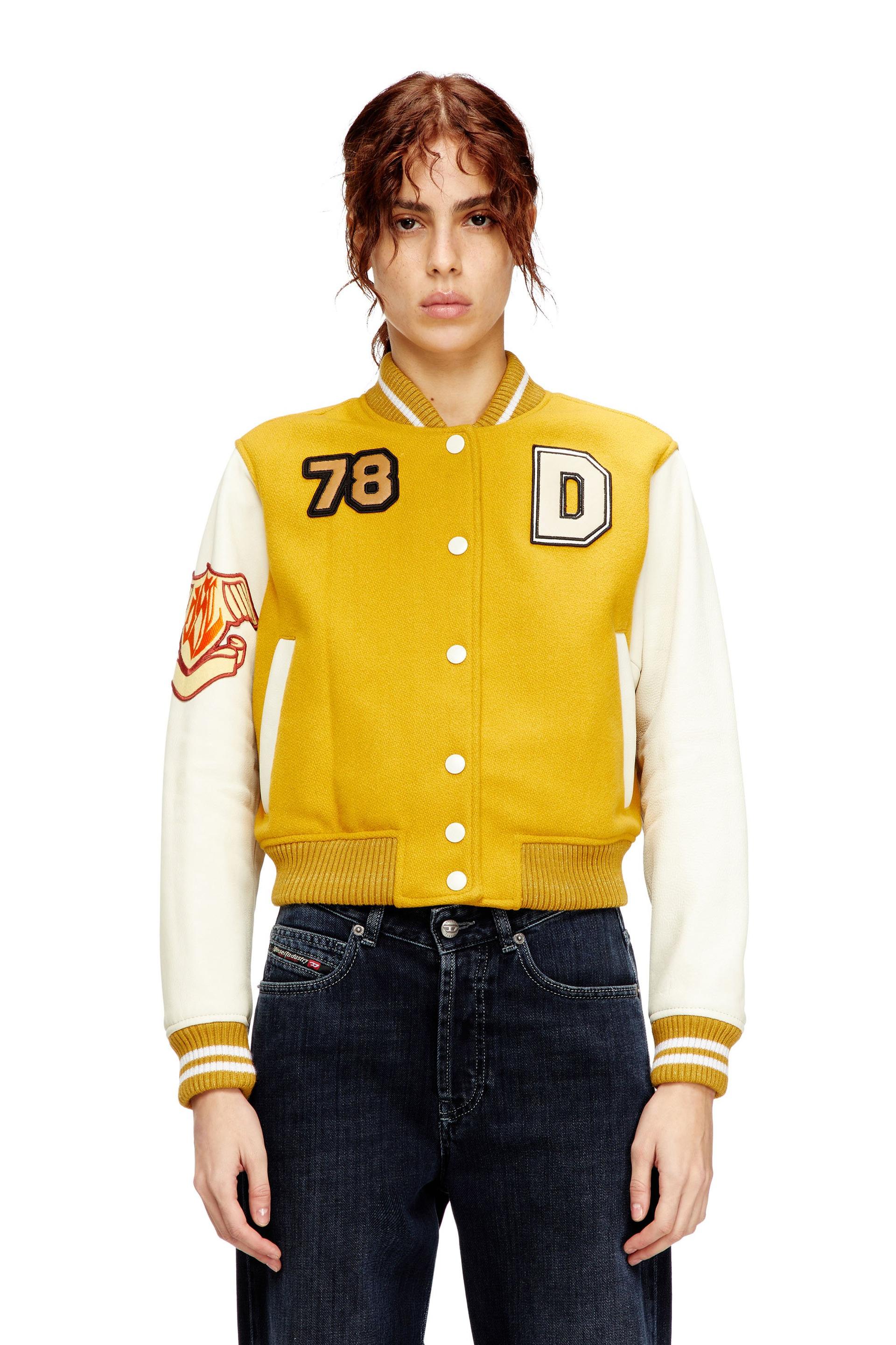 diesel - cropped varsity jacket in wool and leather - leather jackets - woman - multicolor