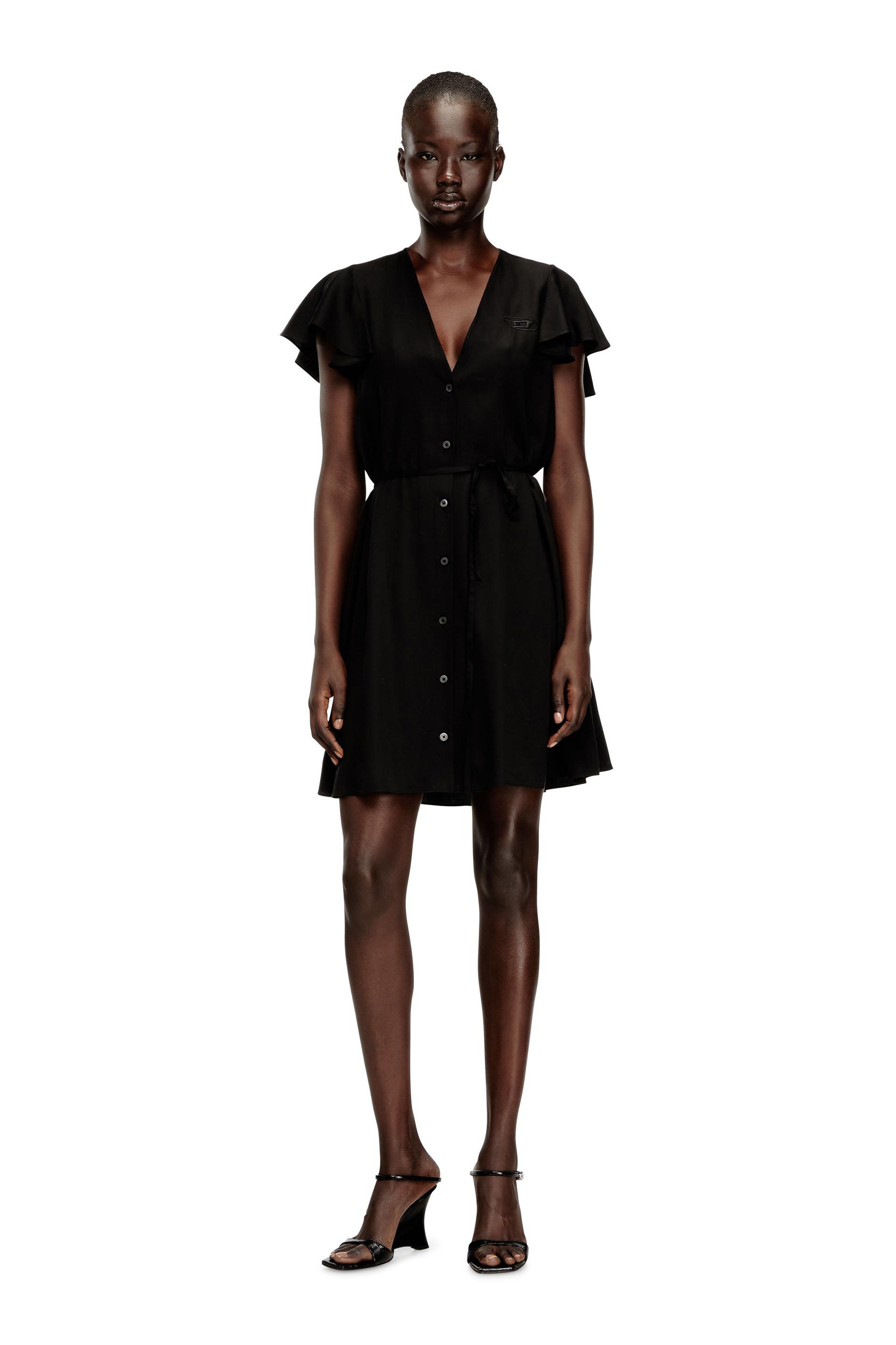 diesel - cupro dress with v-neck and front buttons - dresses - woman - black