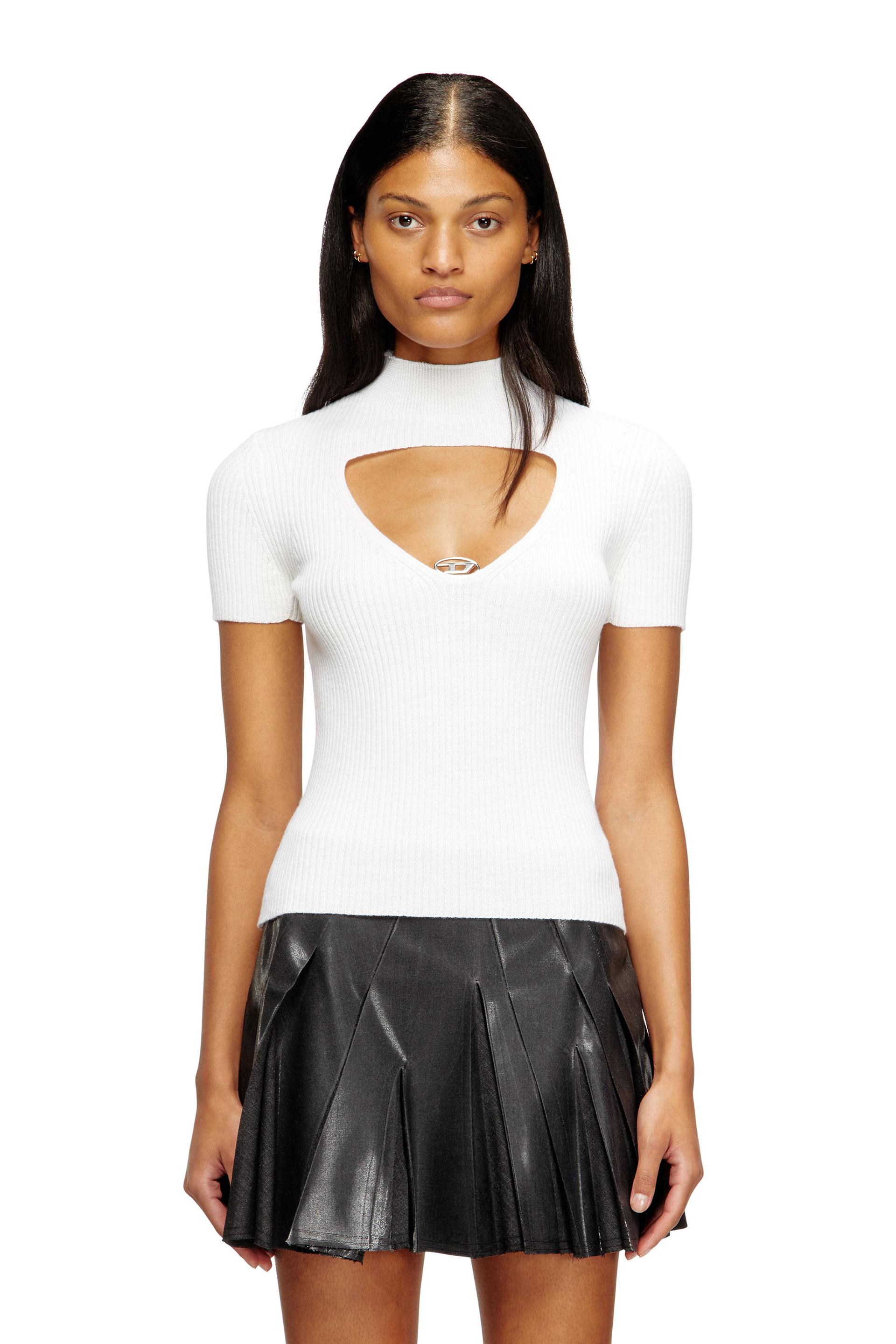 diesel - cut-out wool-knit top - t-shirts - woman - white