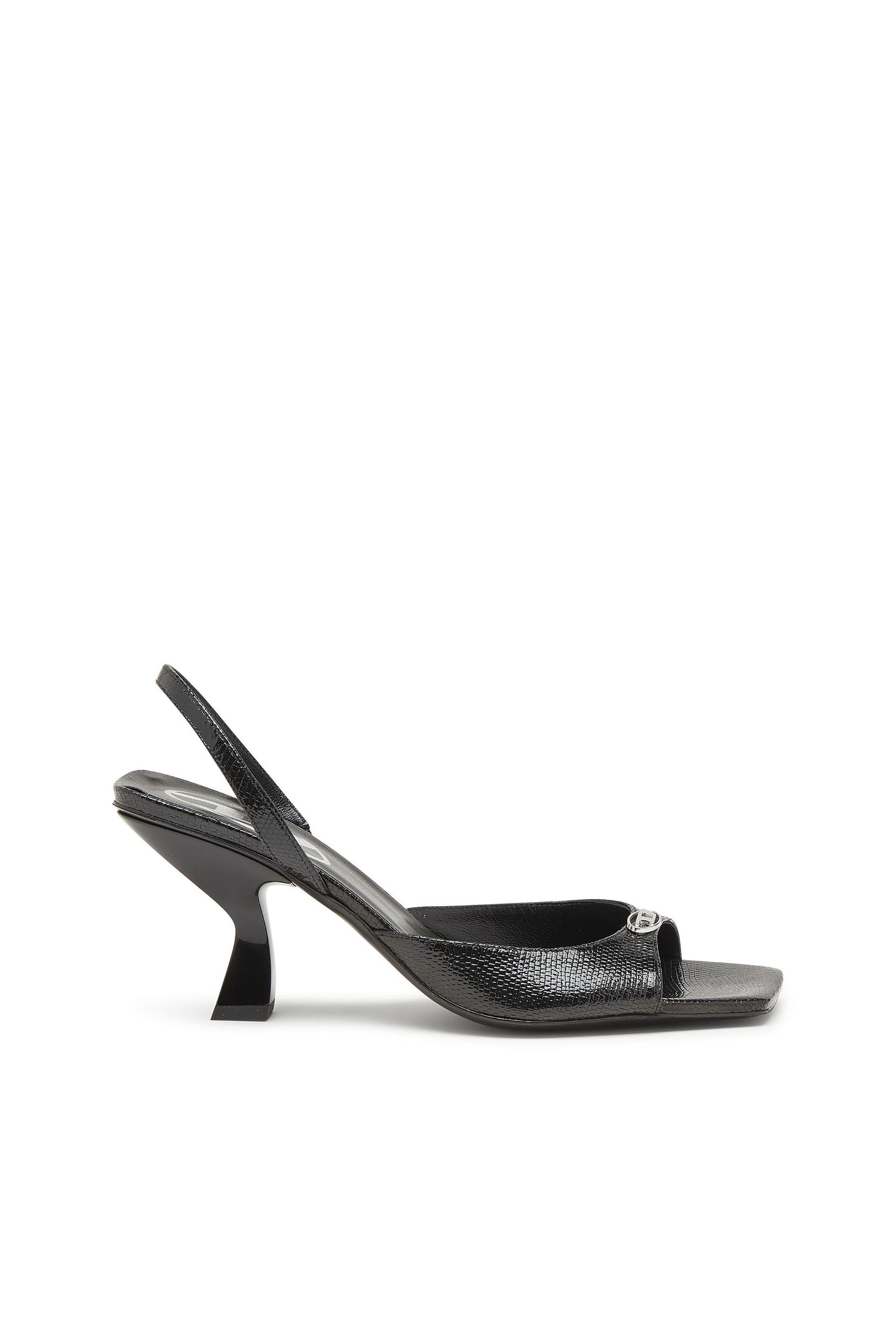 diesel - d-amber-slingback sandals in lizard-effect leather - sandals - woman - black