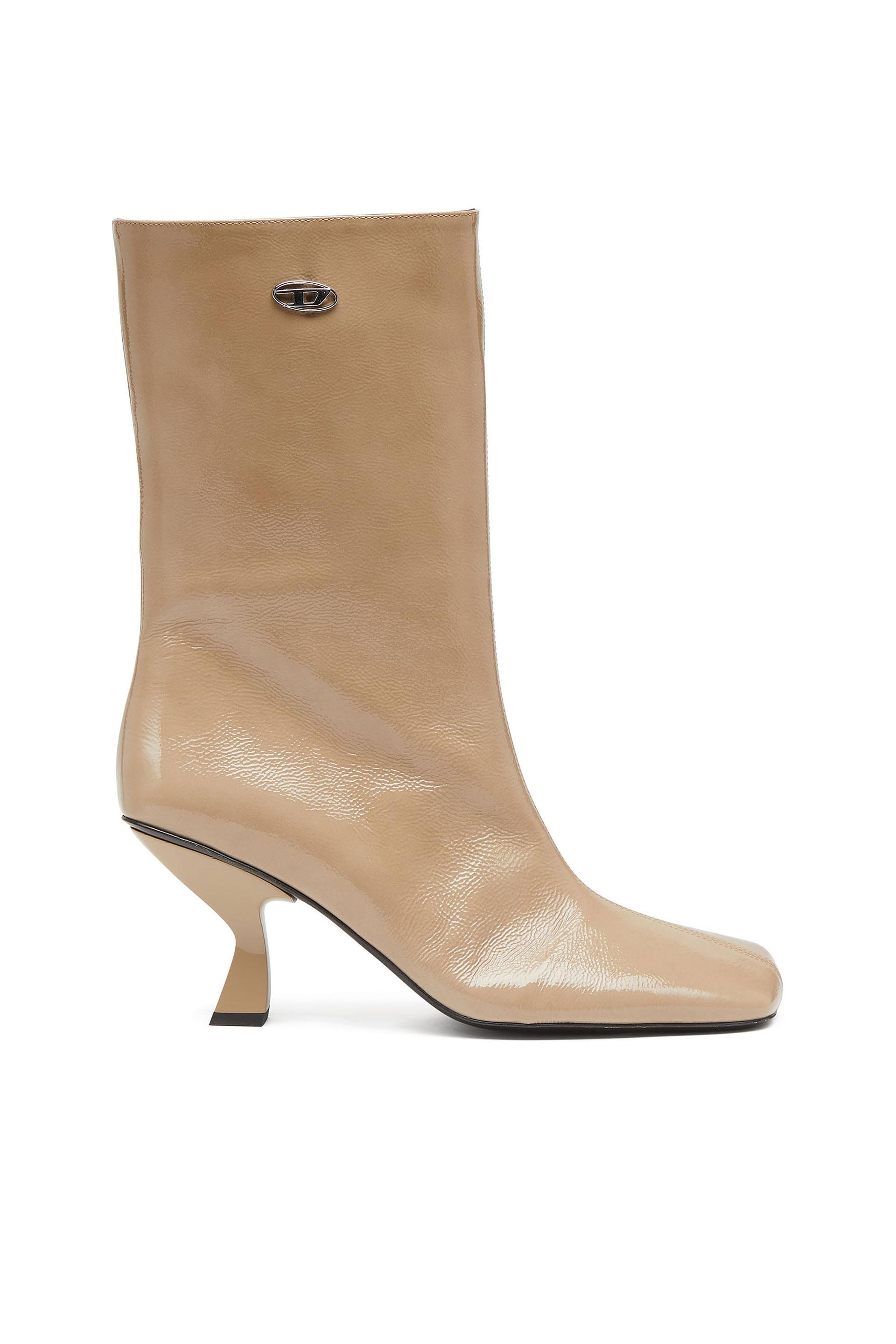 diesel - d-amber-square-toe ankle boots with naplak effect - boots - woman - beige
