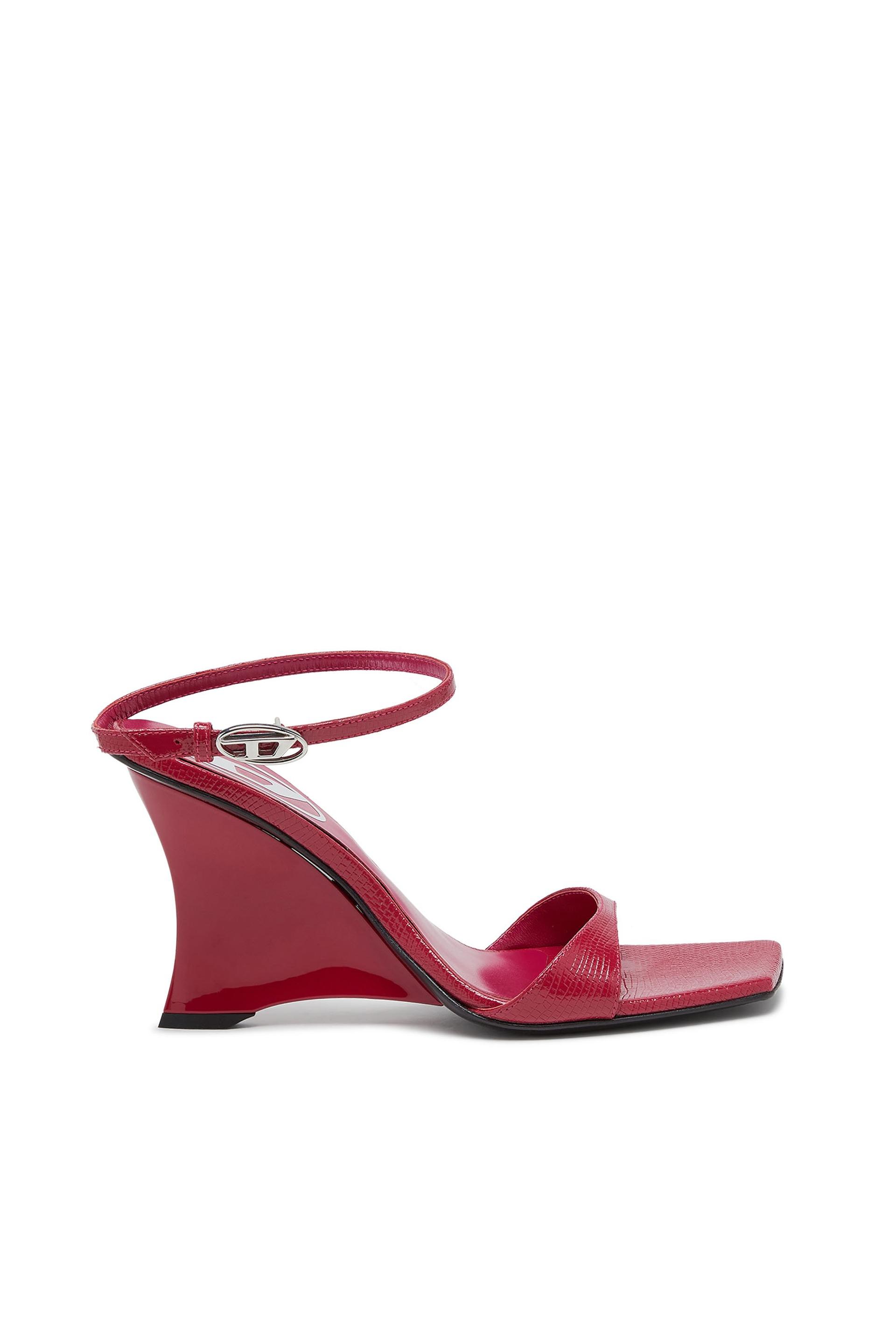 diesel - d-amber-wedge sandals in lizard-effect leather - sandals - woman - pink