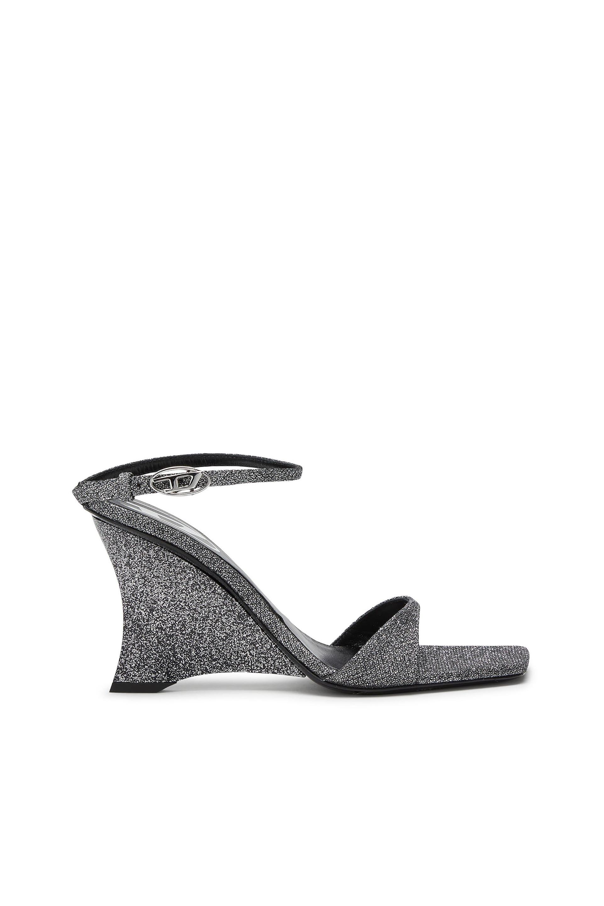 diesel - d-amber-wedge sandals in lurex fabric - sandals - woman - silver