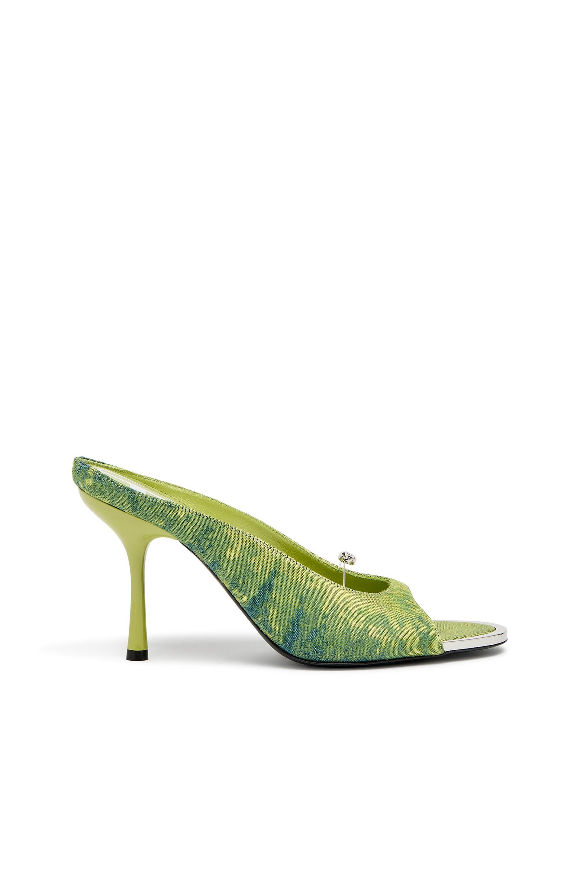 diesel - d-diam's-high denim mule with floating oval d - moccasins and mules - woman - green