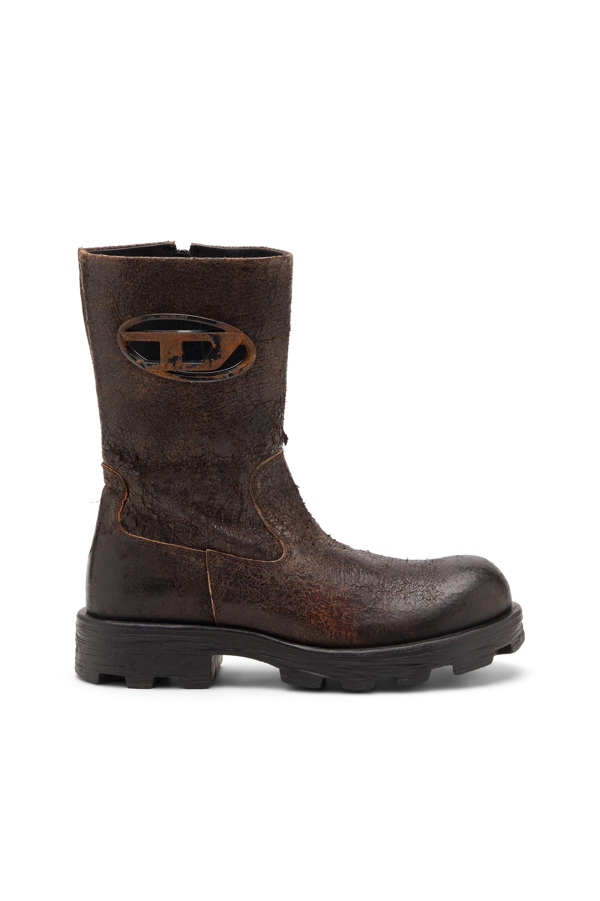 diesel - d-hammer-biker boots in distressed crackled suede - boots - woman - brown