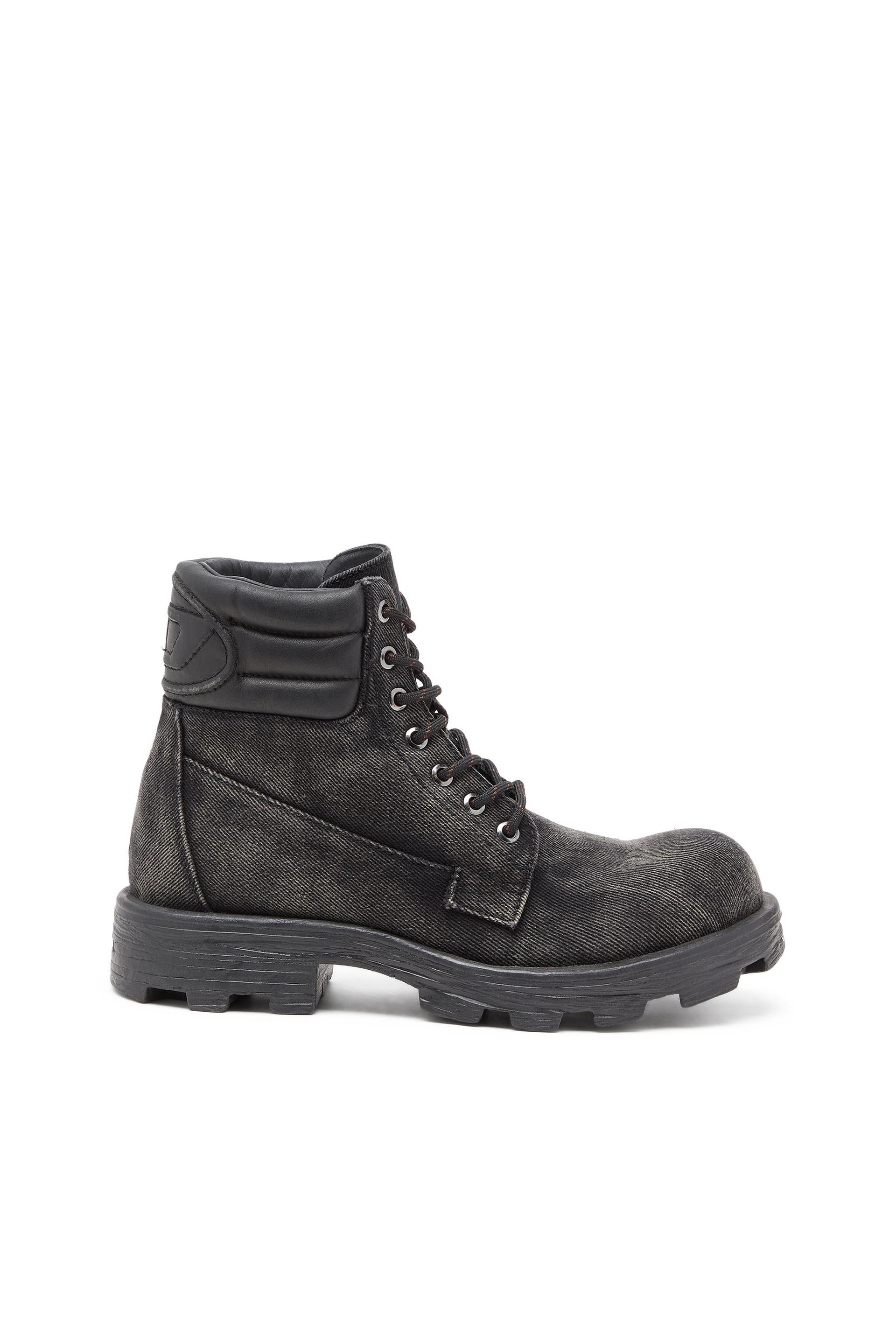 diesel - d-hammer-combat boots in denim and leather - boots - woman - grey
