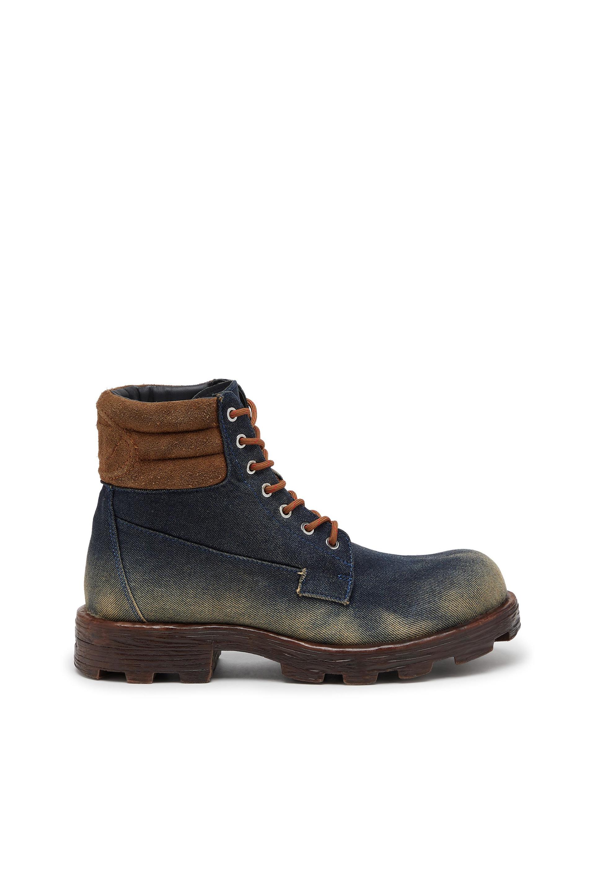 diesel - d-hammer-combat boots in denim and suede - boots - woman - blue