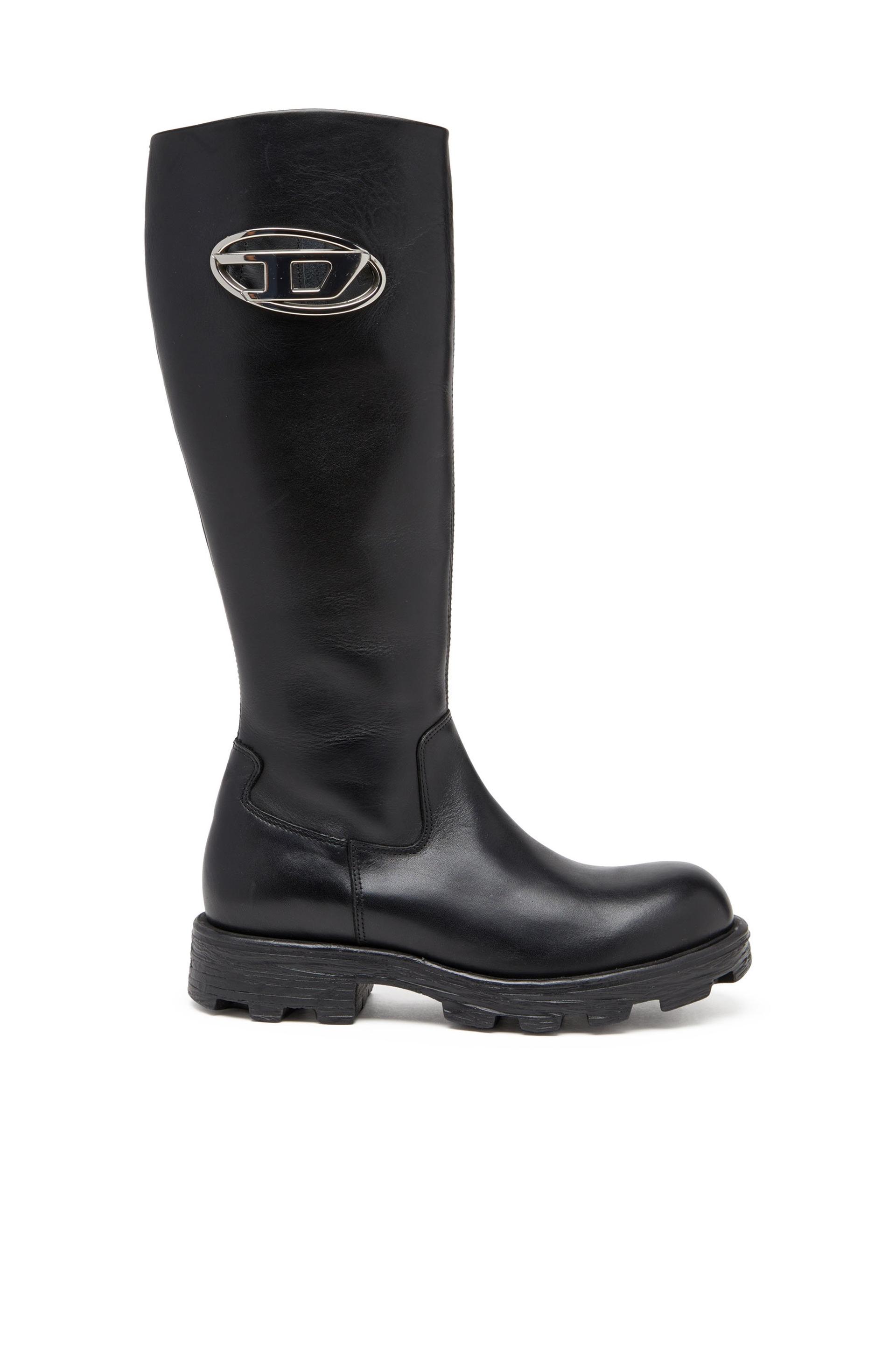 diesel - d-hammer-leather knee-high boots - boots - woman - black
