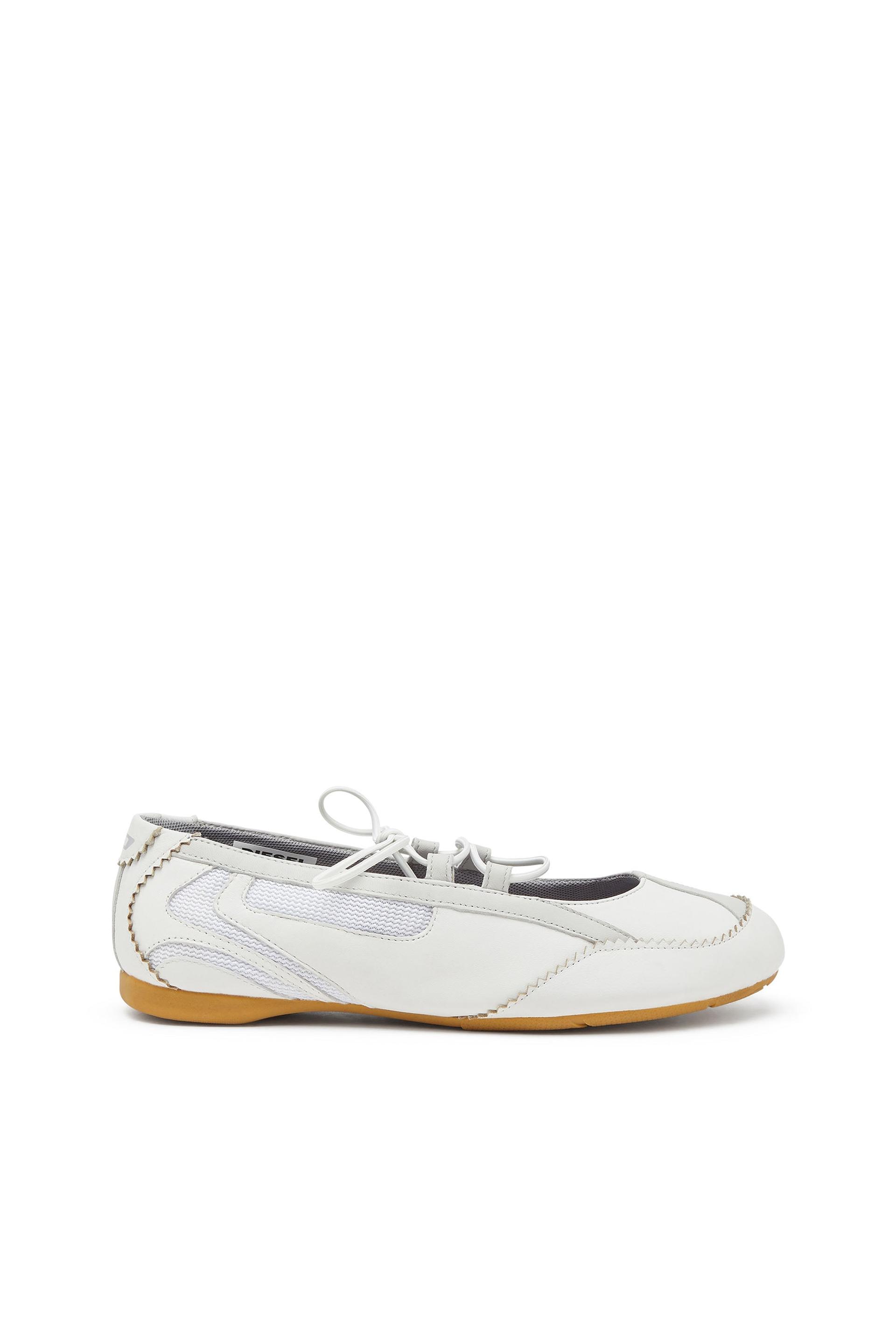 diesel - d-mile-lace-up ballet flats in leather and mesh - flats - woman - white