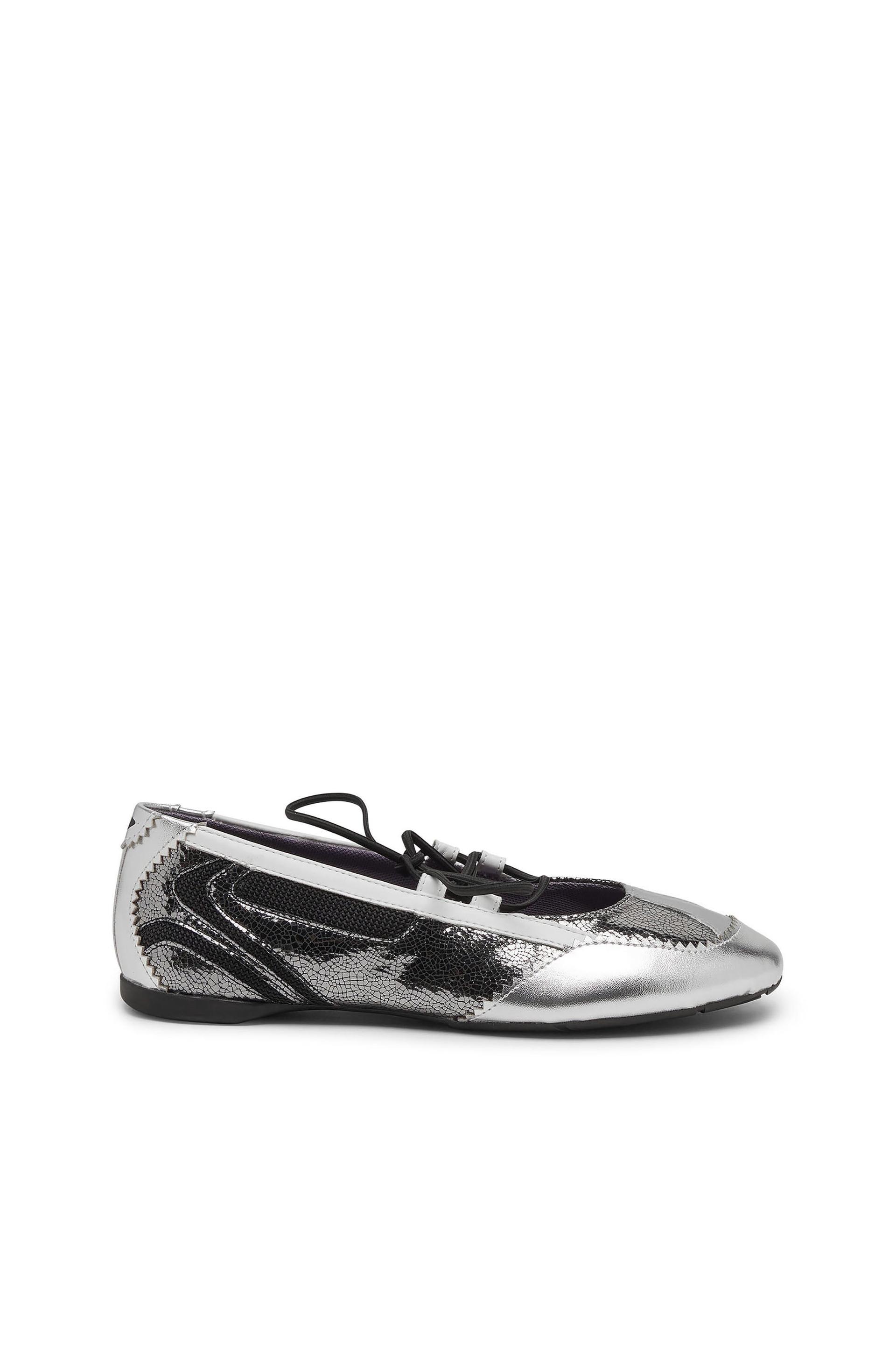 diesel - d-mile-metallic lace-up ballet flats - flats - woman - silver