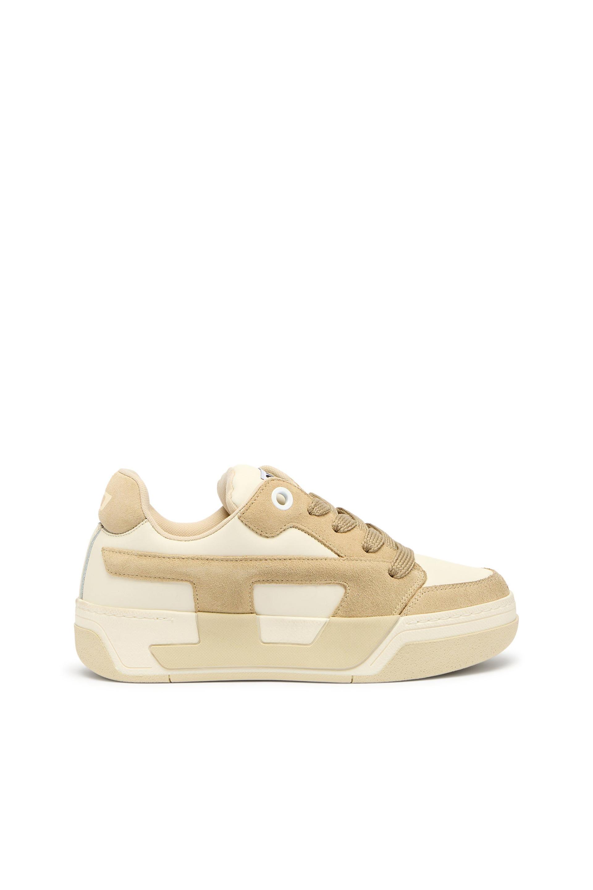 diesel - d-ollie-distressed sneakers in leather and suede - sneakers - woman - beige