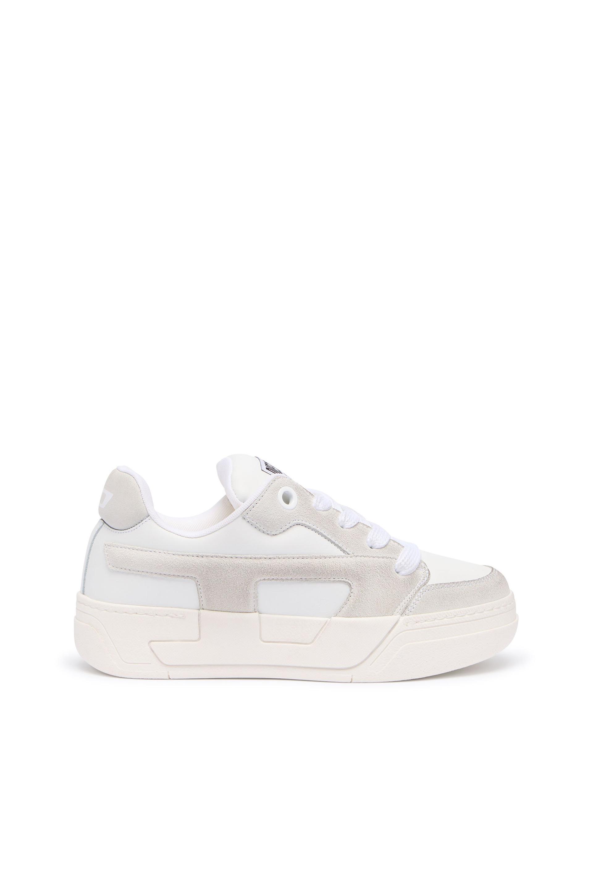 diesel - d-ollie-distressed sneakers in leather and suede - sneakers - woman - white