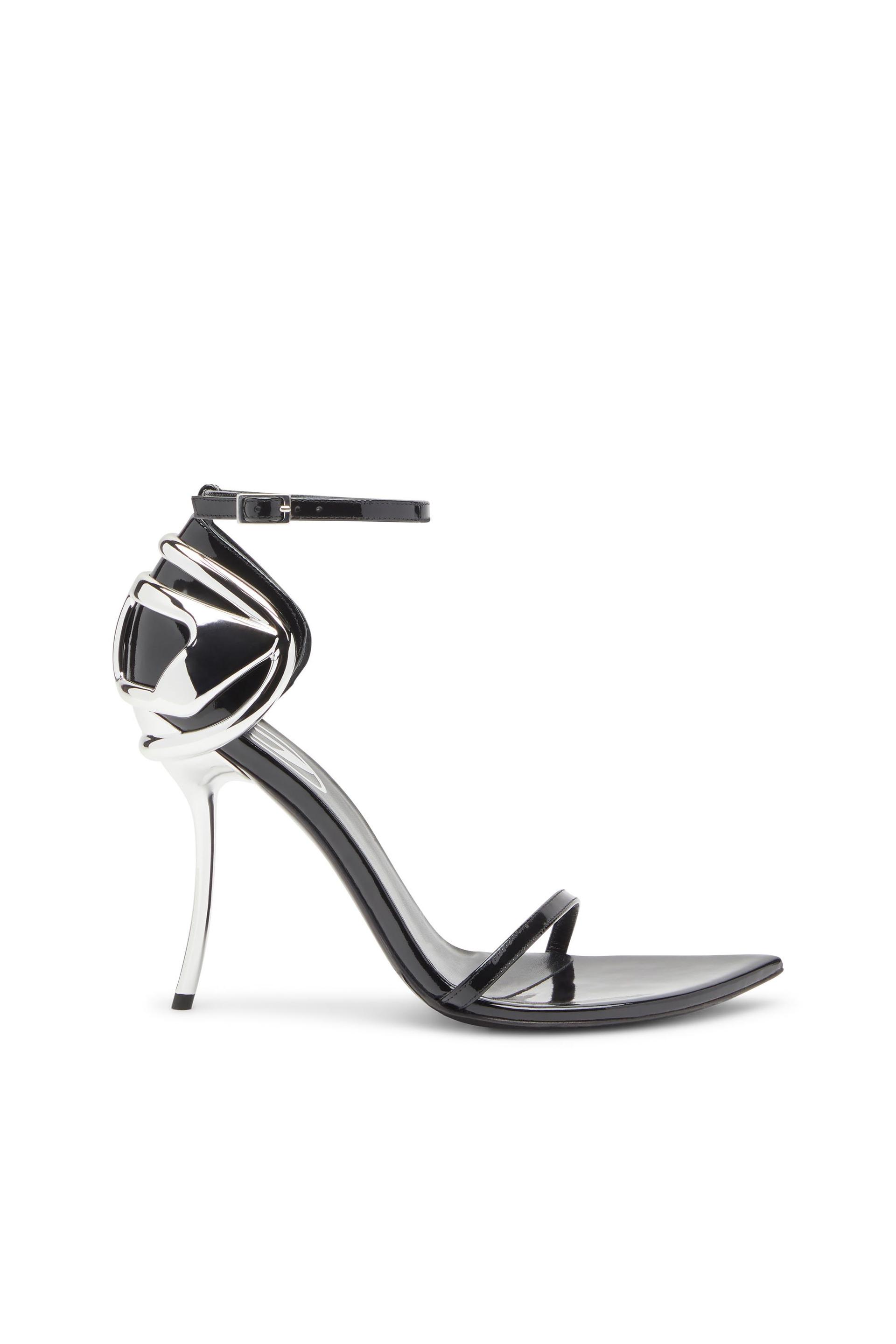 diesel - d-ten & half-stiletto sandals in patent leather and satin - sandals - woman - black