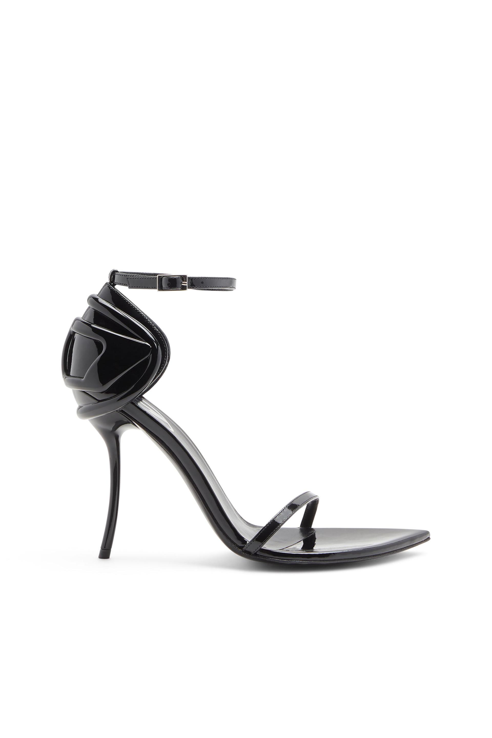 diesel - d-ten & half-stiletto sandals in patent leather and satin - sandals - woman - black
