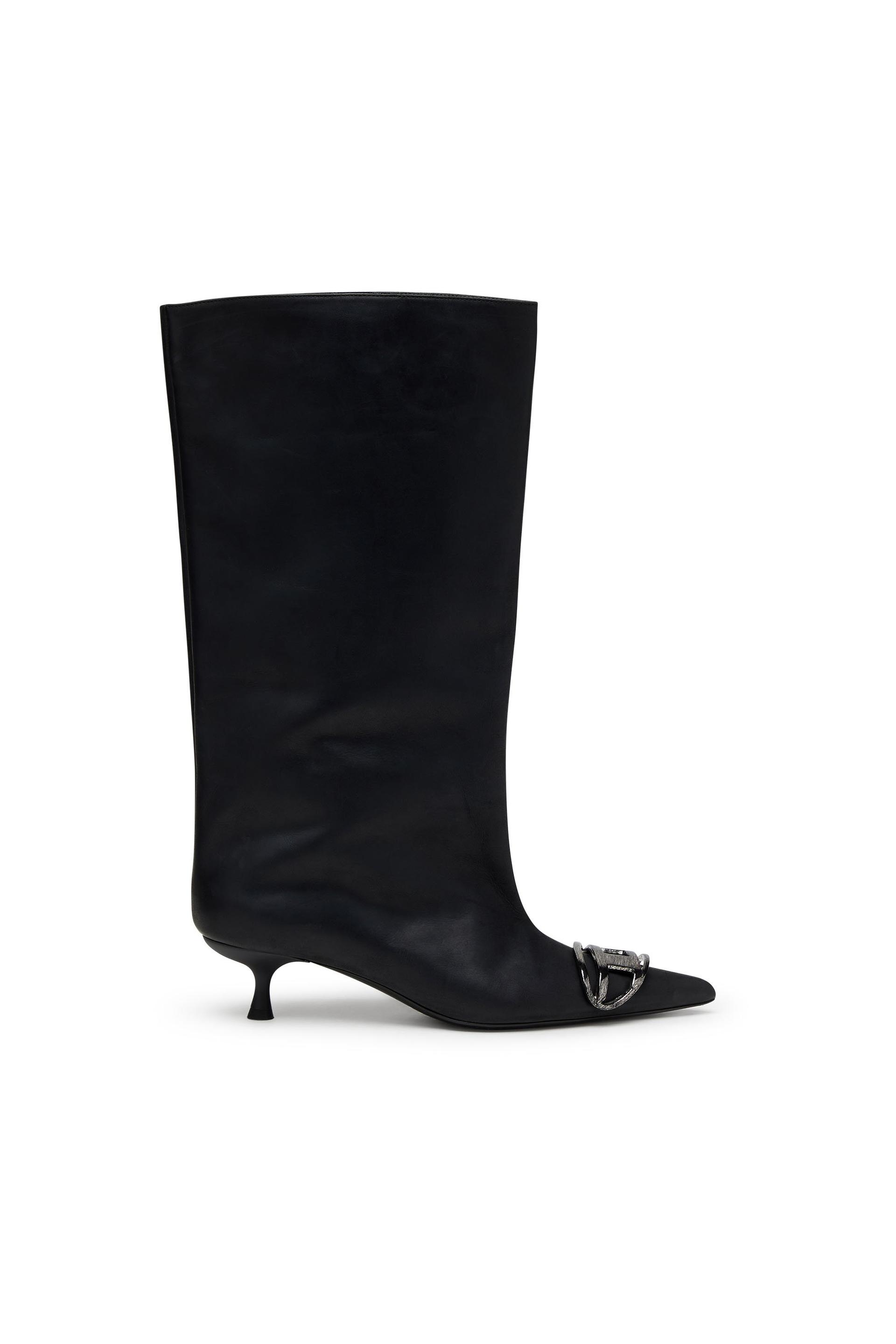 diesel - d-venus-knee-high boots in oiled leather - boots - woman - black