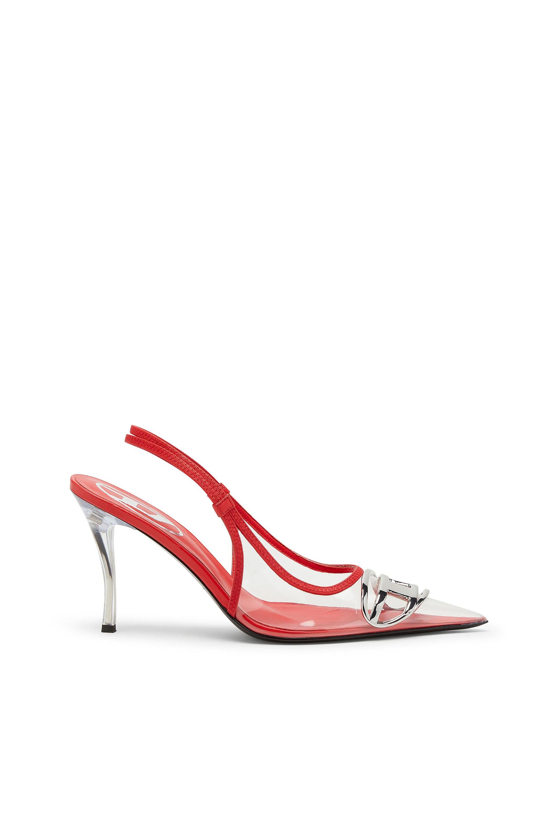 diesel - d-venus-leather-trim transparent slingback pumps - heels - woman - red