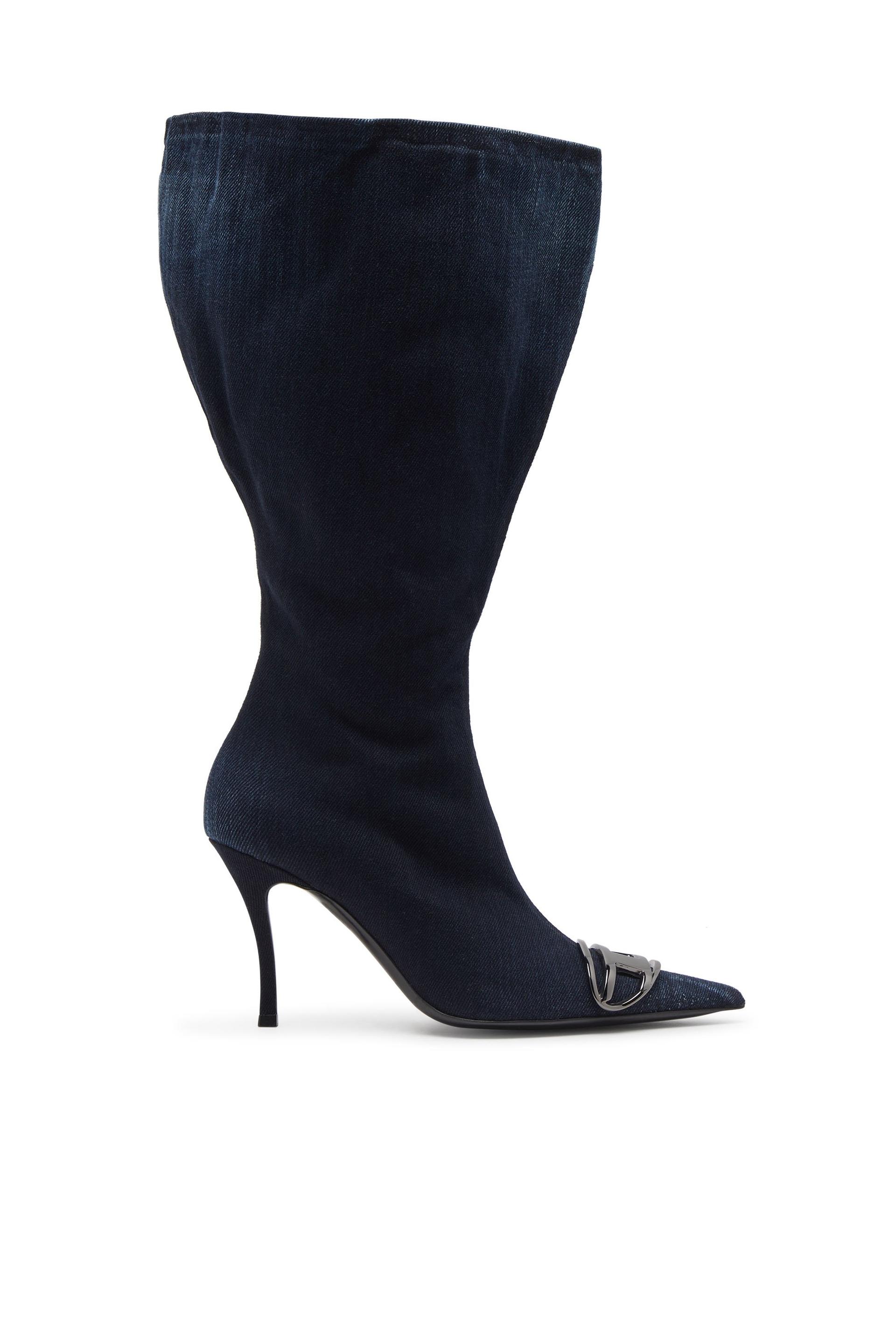diesel - d-venus-wide knee-high boots in denim - boots - woman - blue