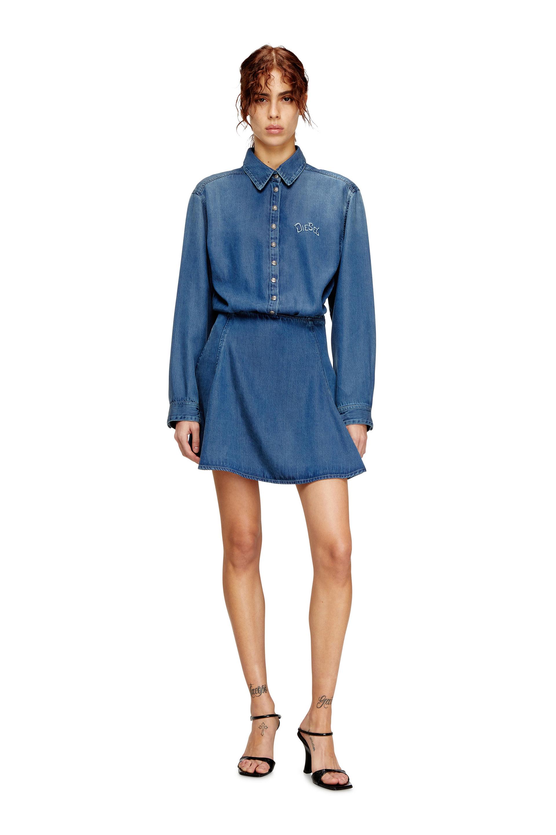 diesel - denim dress with back embroidery - dresses - woman - blue